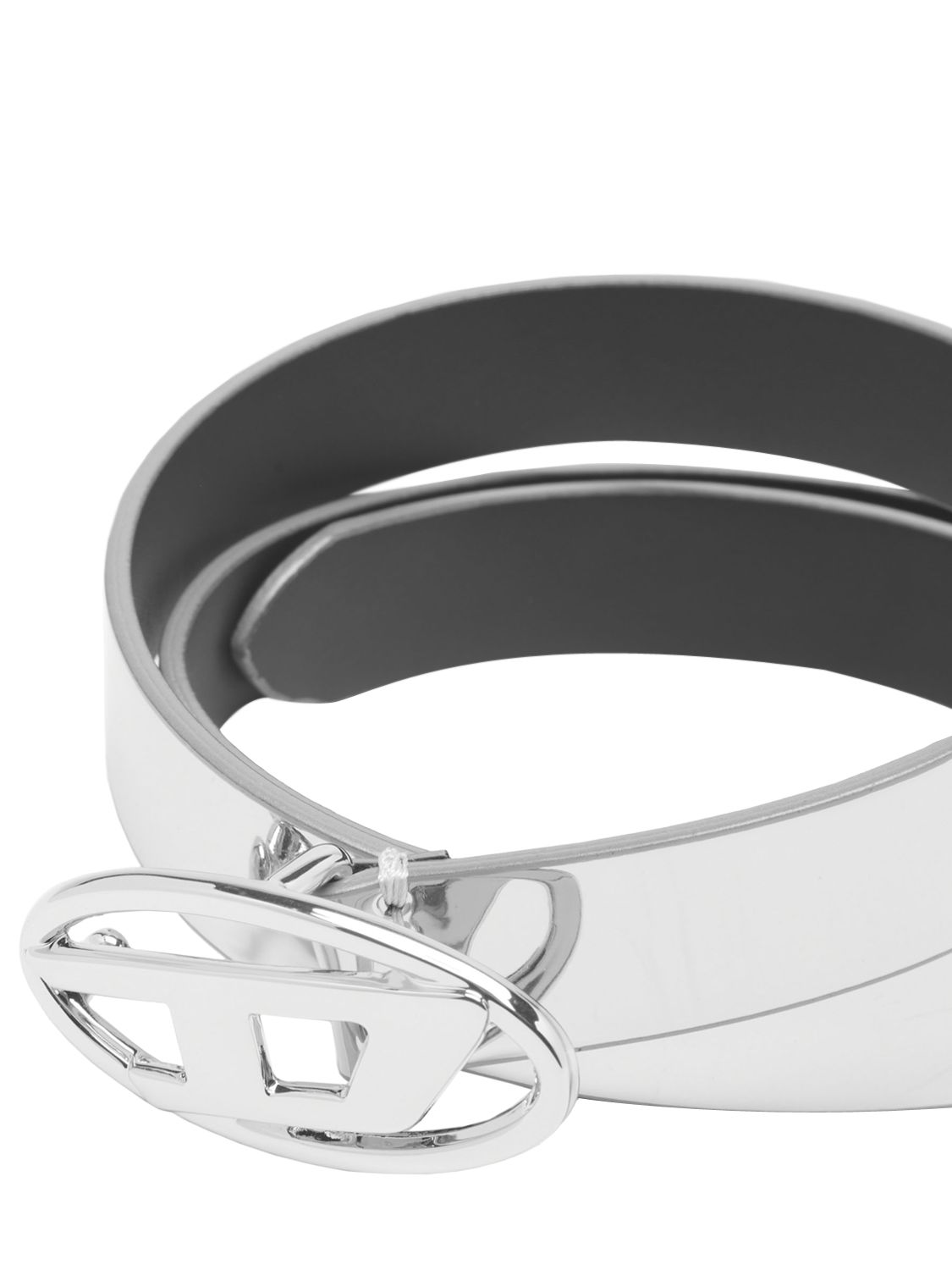 Diesel Oval D Logo B-1dr Buckle Belt In Silver