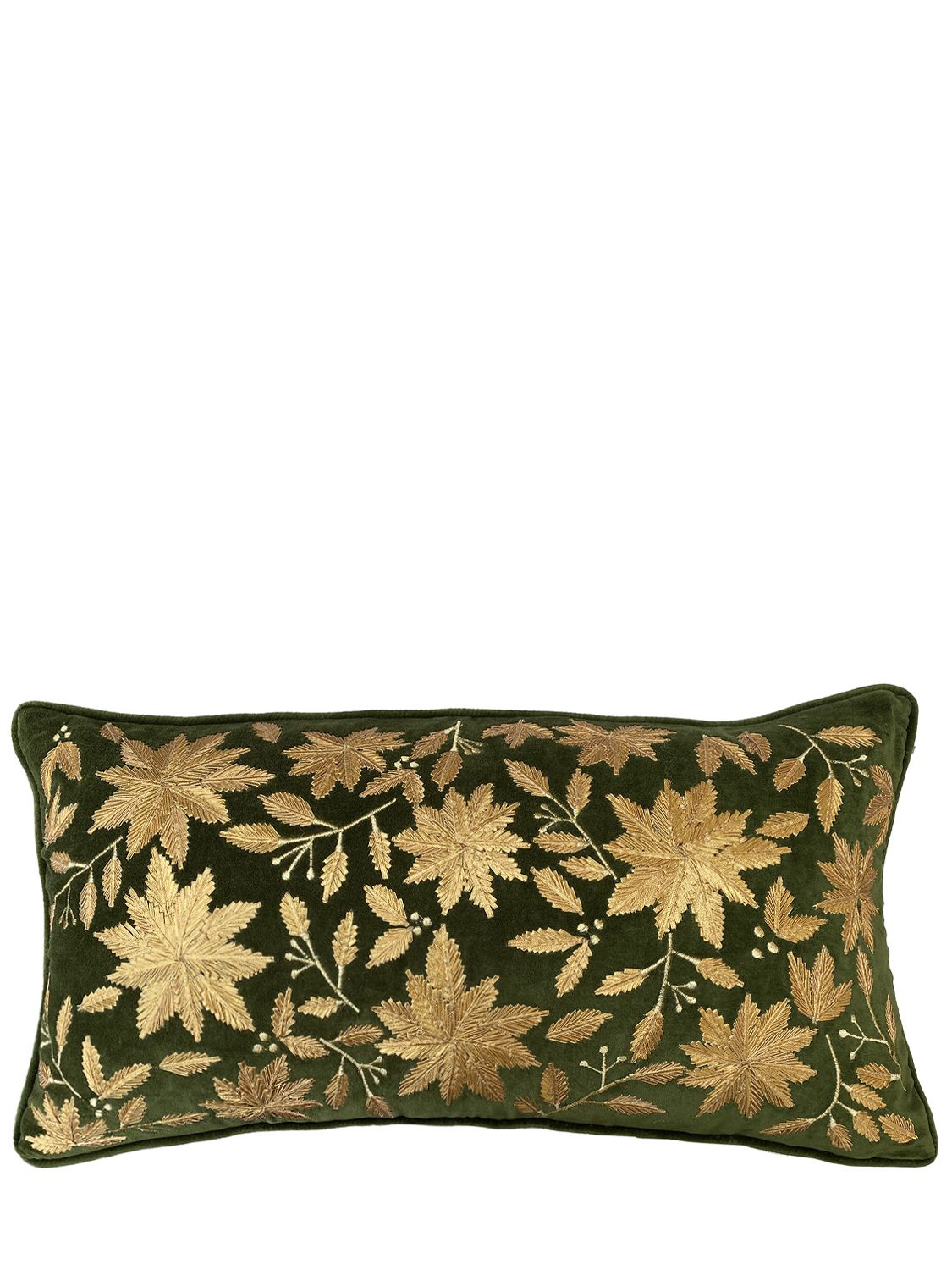 Les Ottomans Embroidered Velvet Cushion In Green