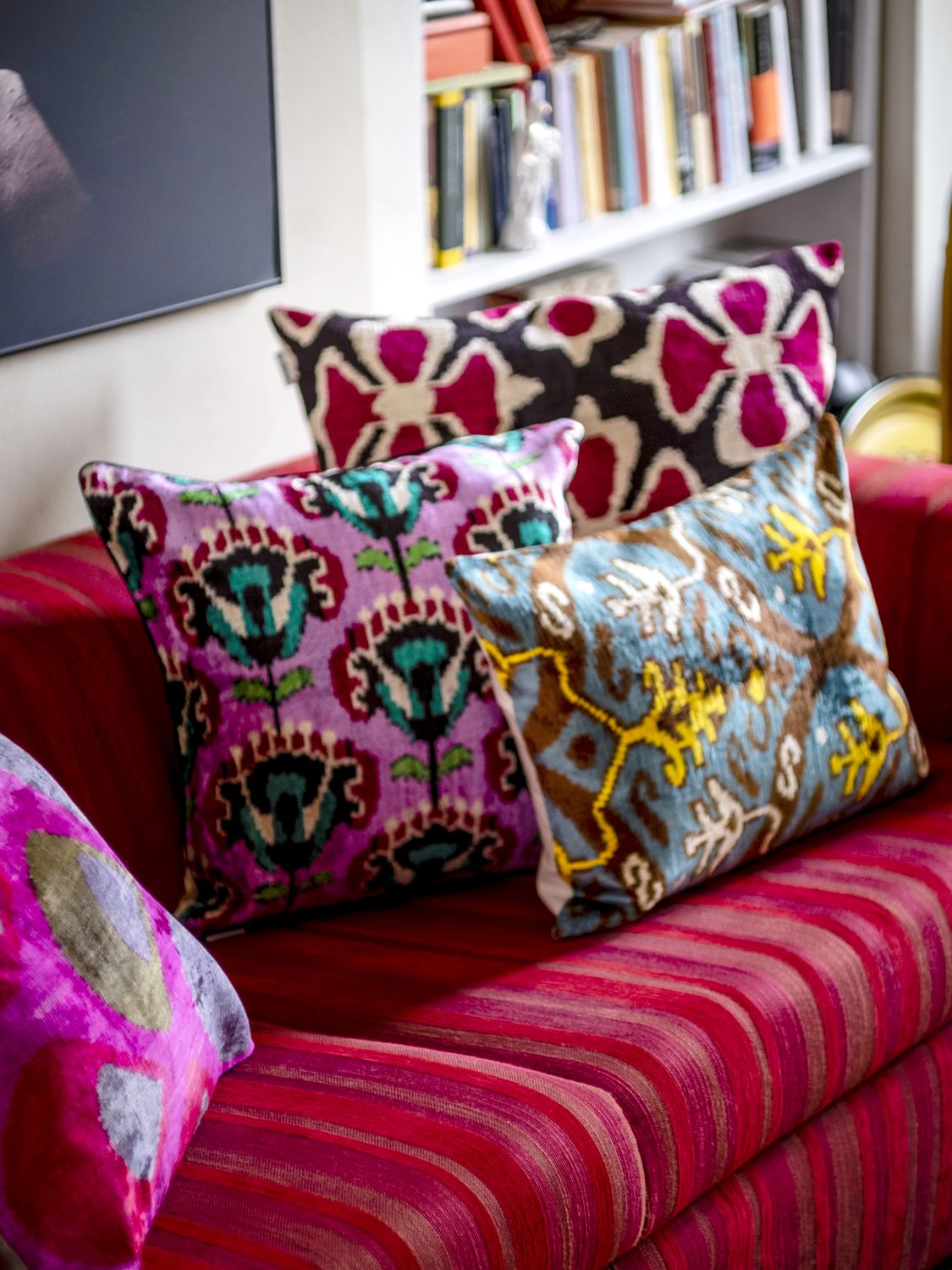 Les Ottomans Cotton & Silk Cushion In Multicolor