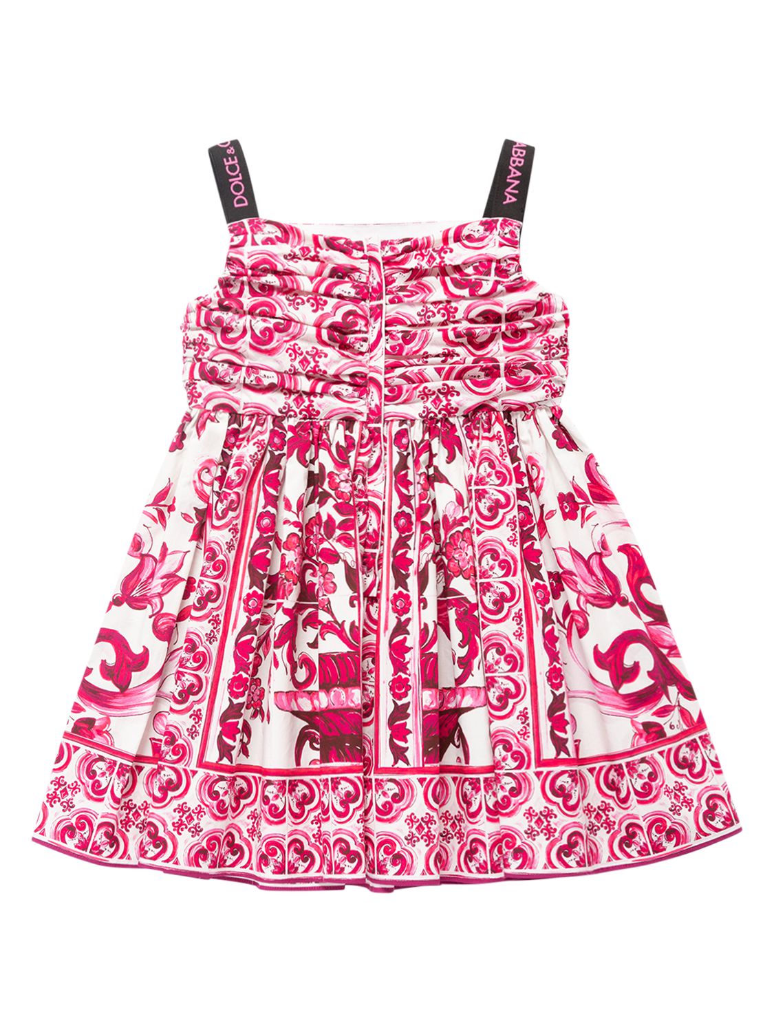 Dolce & Gabbana Short Majolica-print Poplin Dress In Fuchsia