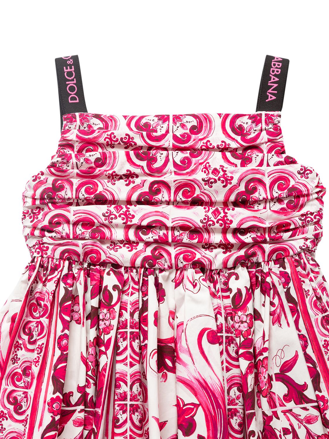 Dolce & Gabbana Short Majolica-print Poplin Dress In Fuchsia