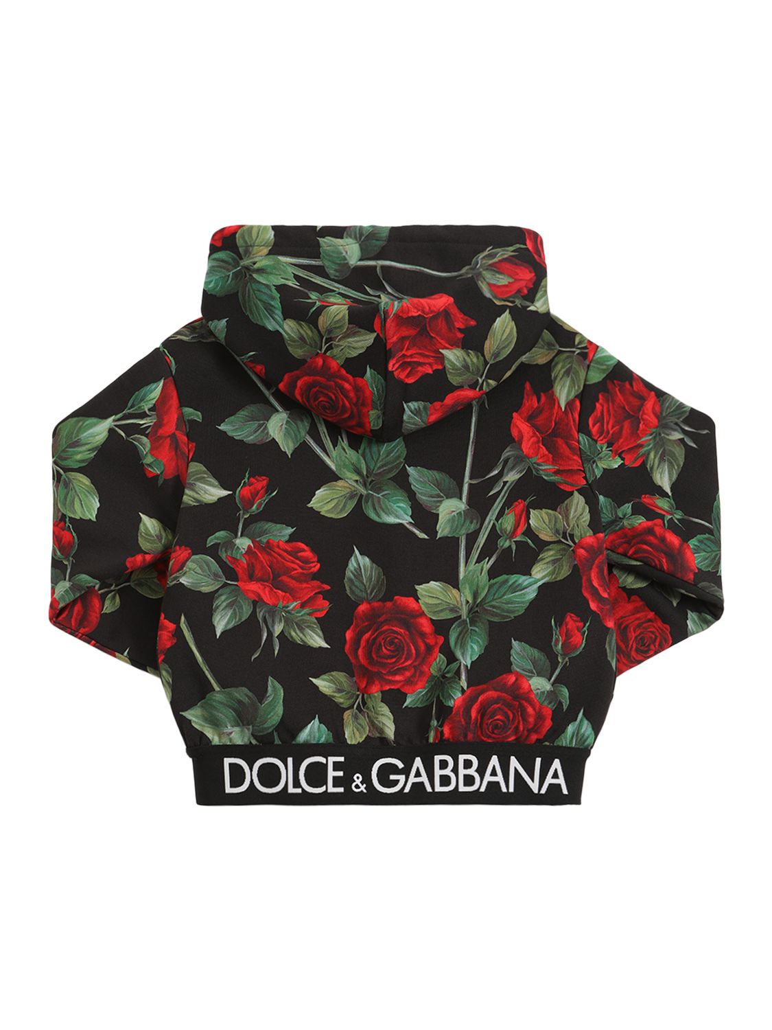 Dolce & Gabbana Flower Print Cotton Zip-up Hoodie In Black,red