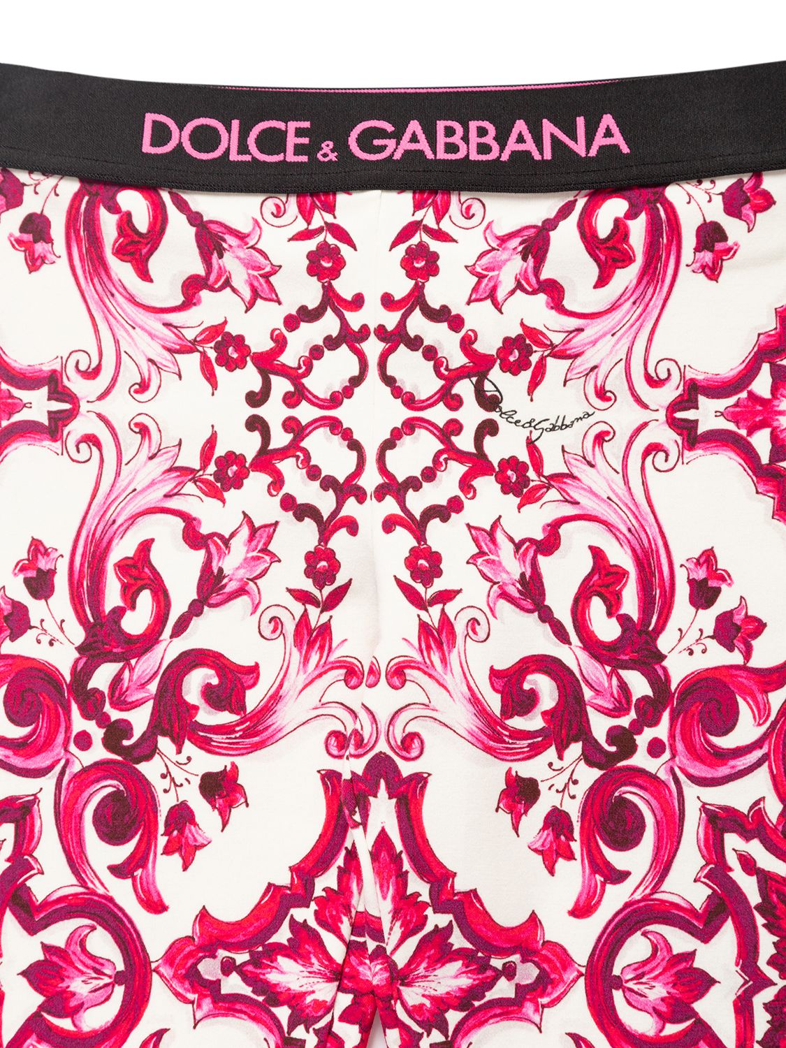 Dolce & Gabbana Majolica Print Cotton Leggings In Fuchsia