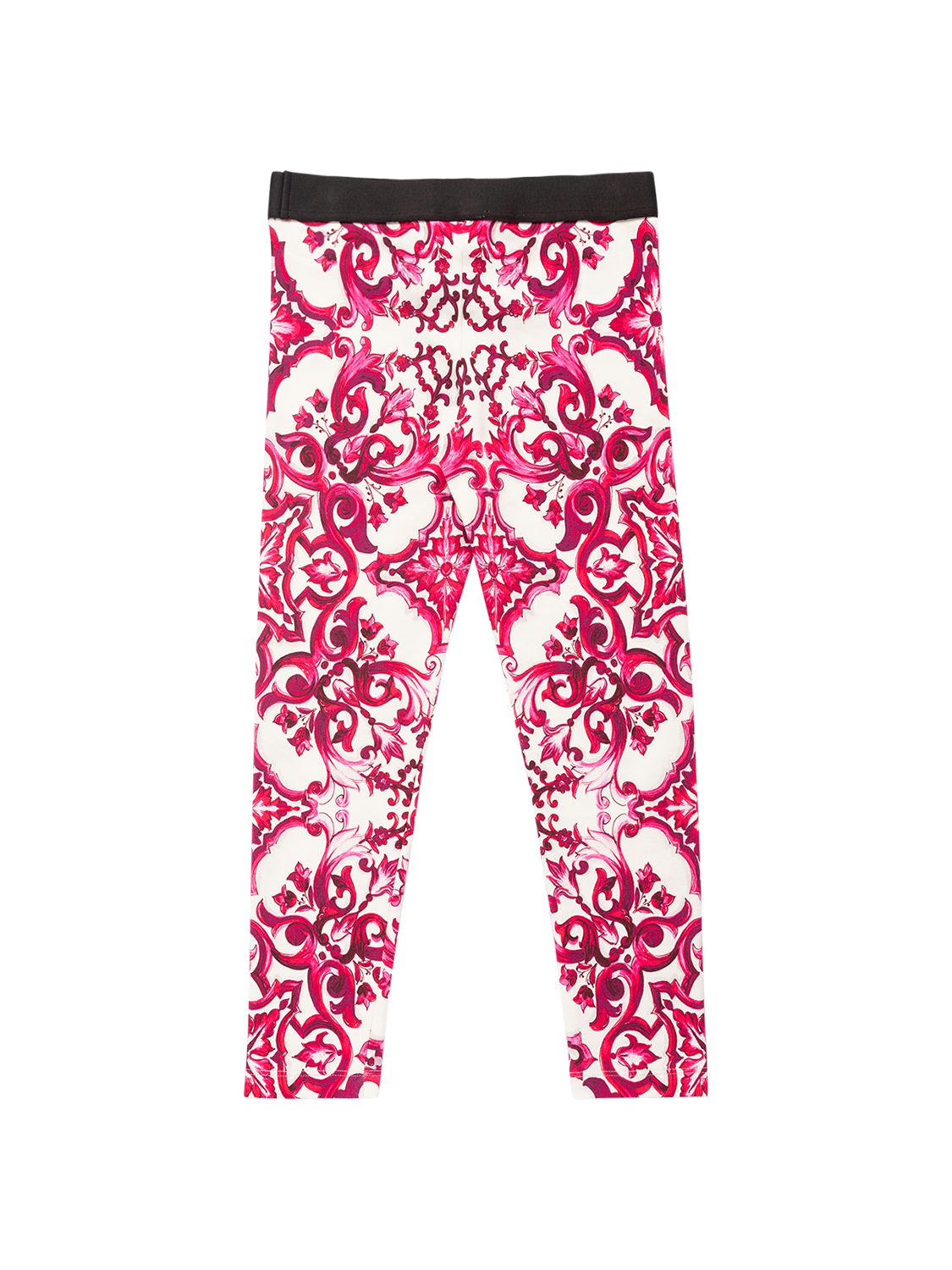 Dolce & Gabbana Majolica Print Cotton Leggings In Fuchsia
