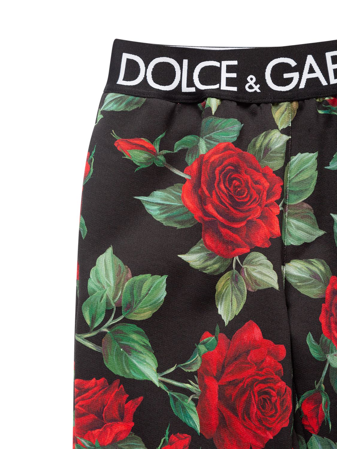Dolce & Gabbana Rose Print Cotton Sweatpants W/logo In Black,red