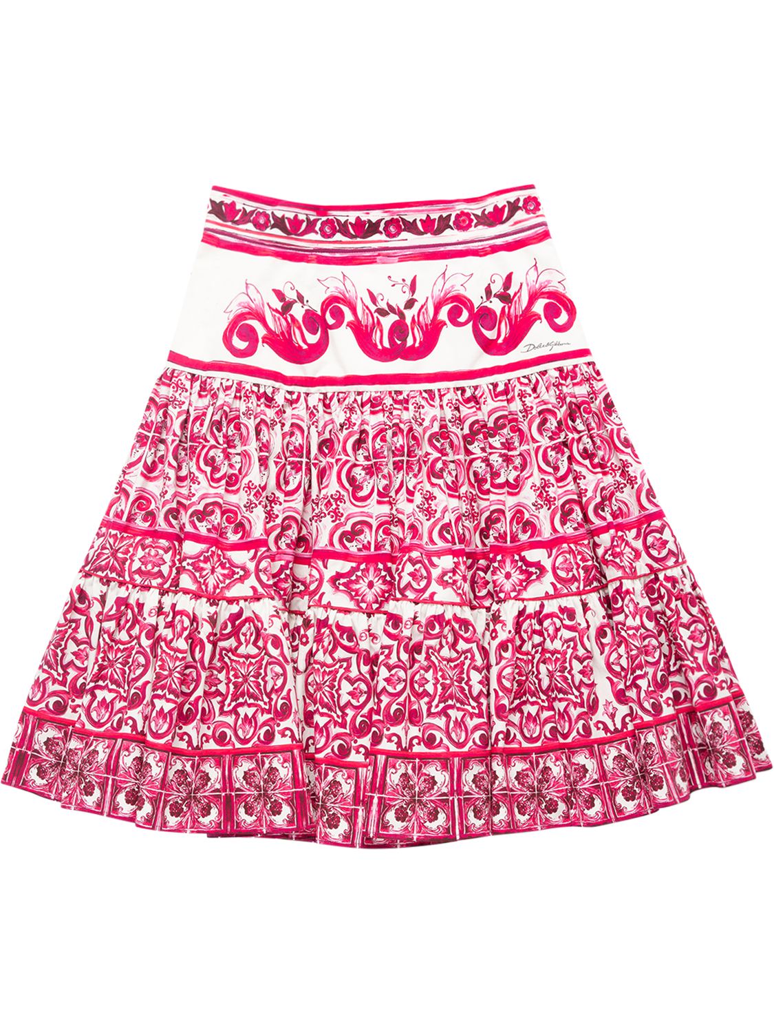 Majolica Print Cotton Poplin Midi Skirt