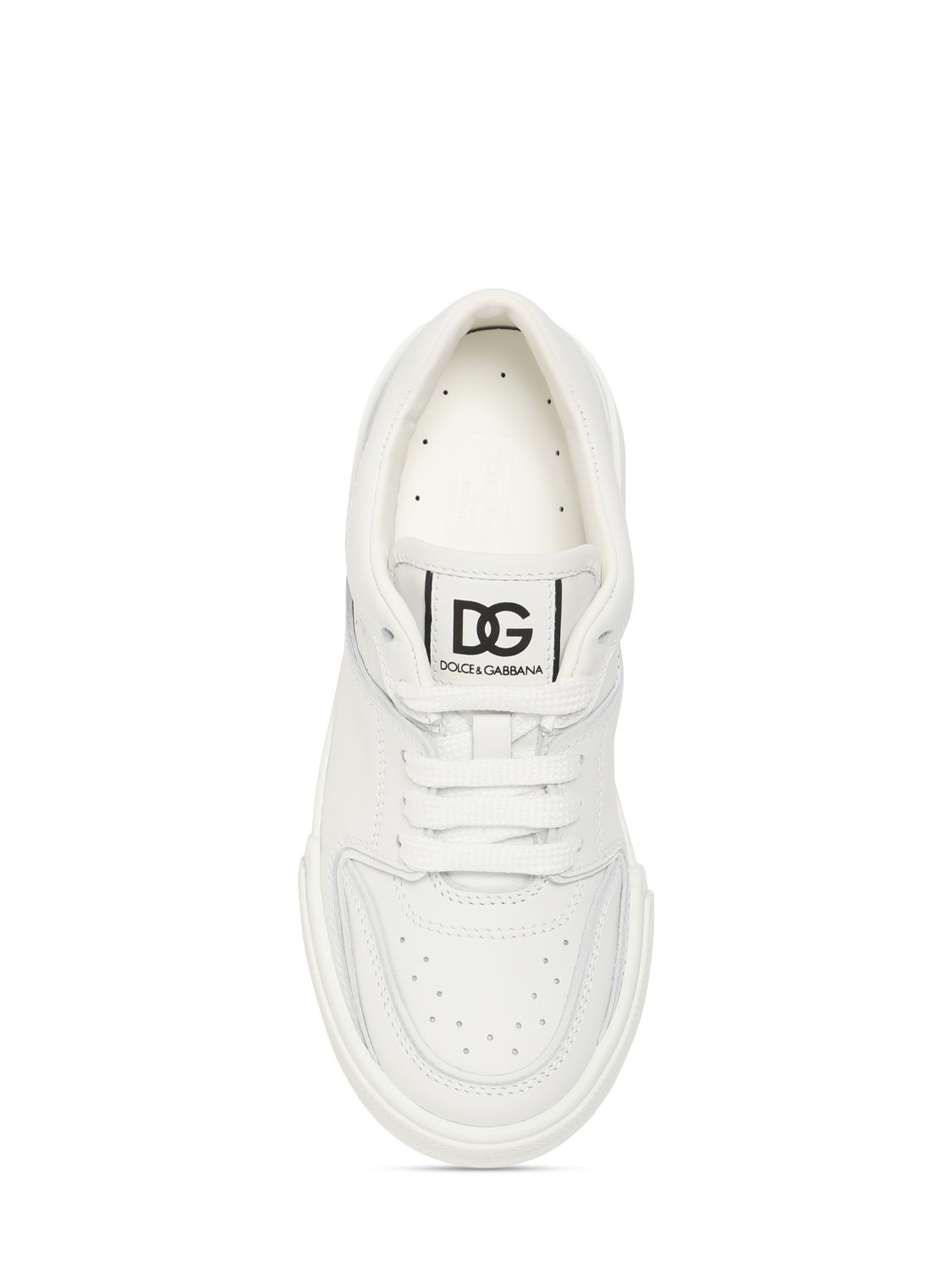 Dolce & Gabbana Logo Print Leather Lace-up Sneakers In White