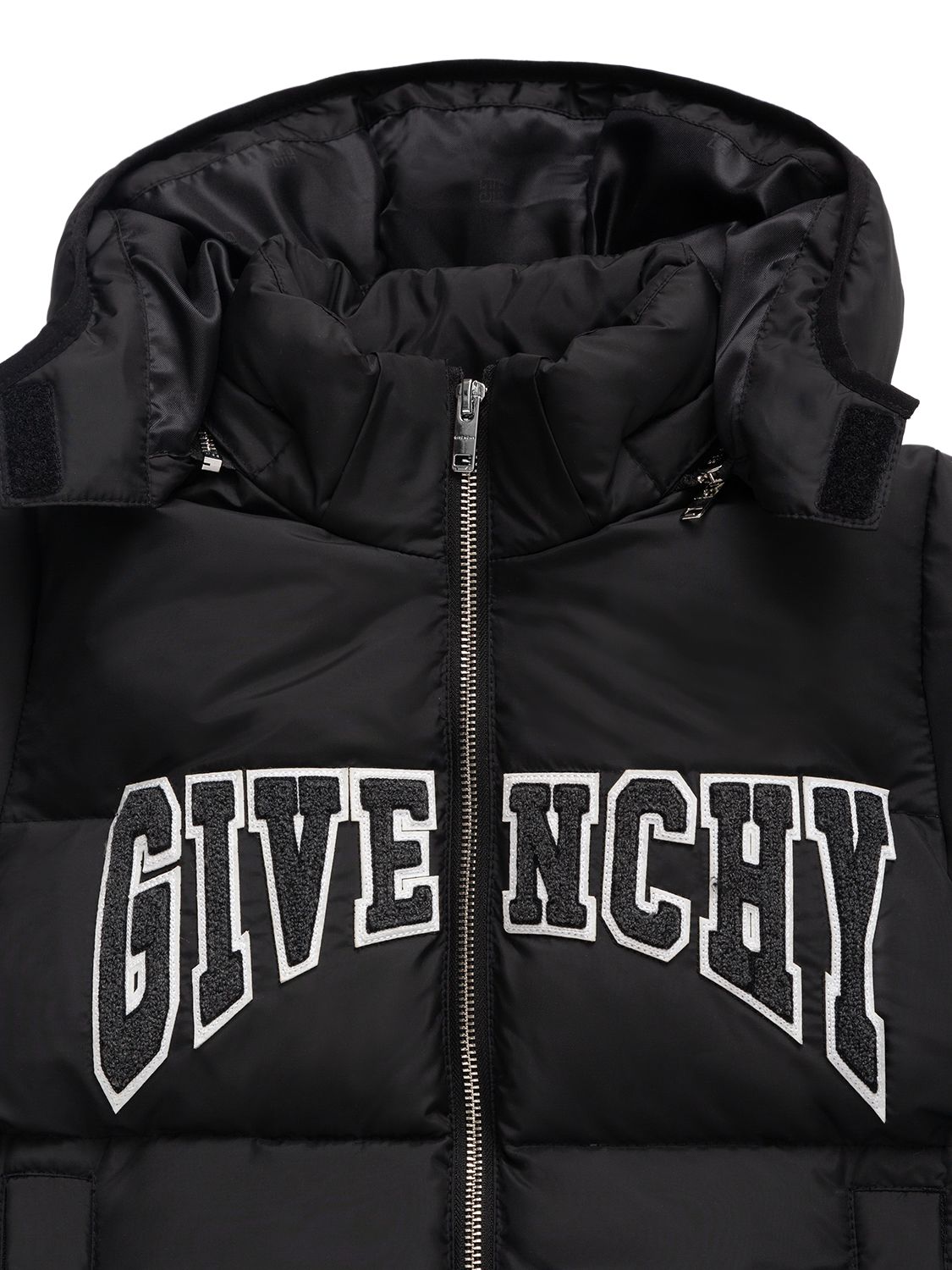 Shop Givenchy Nylon Down Jacket W/ Logo Patch In Black