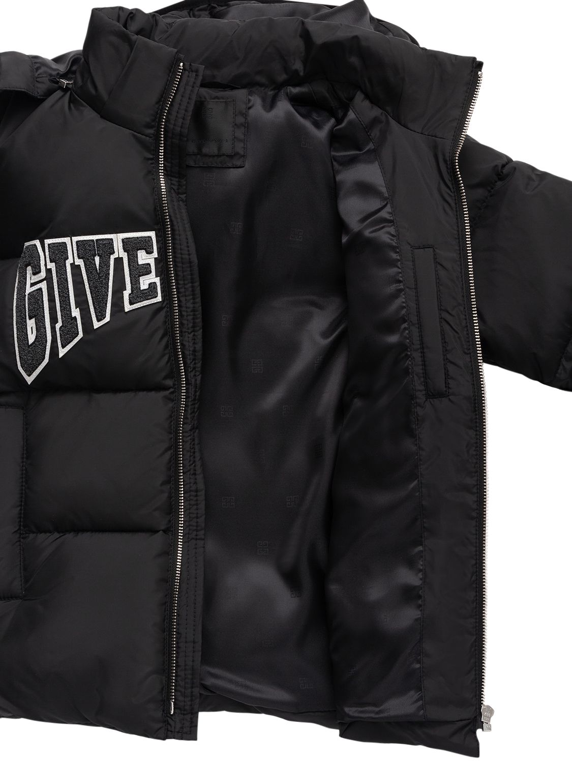 Shop Givenchy Nylon Down Jacket W/ Logo Patch In Black