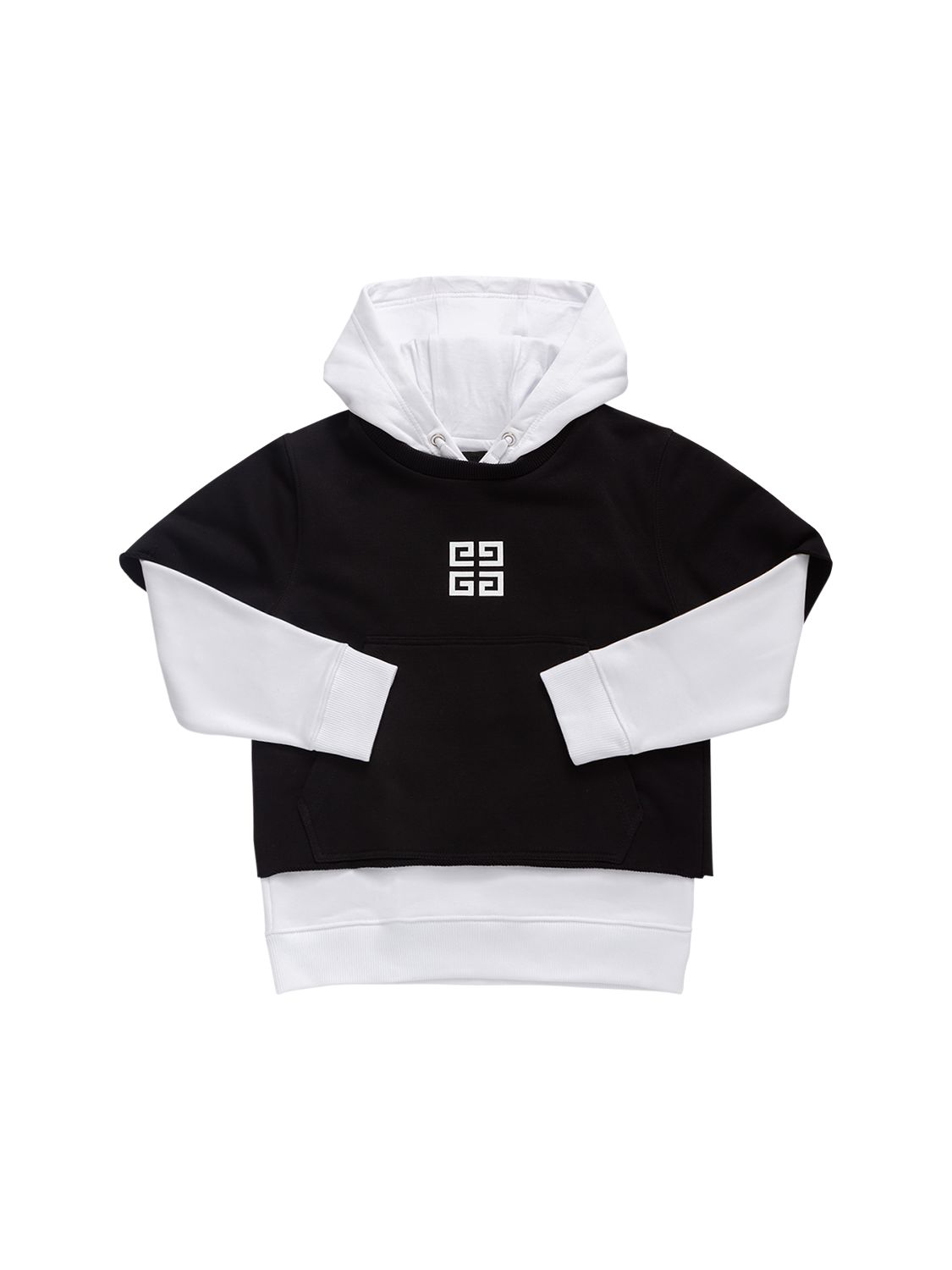 Givenchy Layered Cotton Sweatshirt Hoodie In Black/white