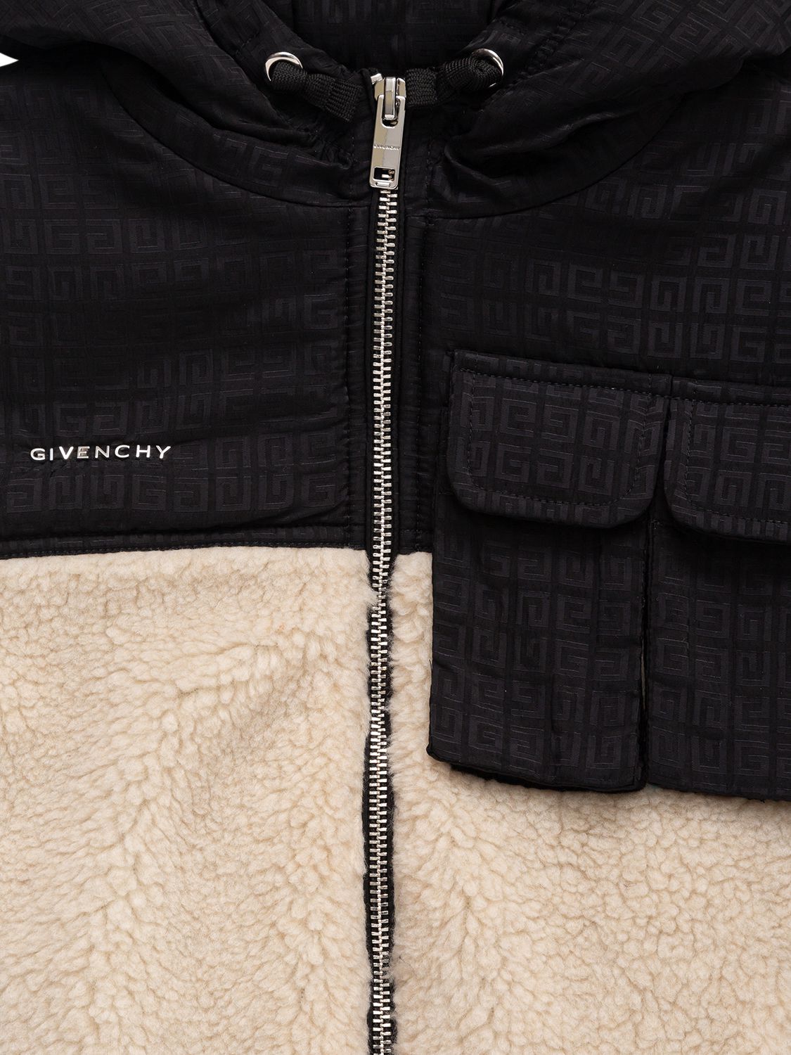 Shop Givenchy Logo Nylon & Teddy Puffer Jacket In Black/beige