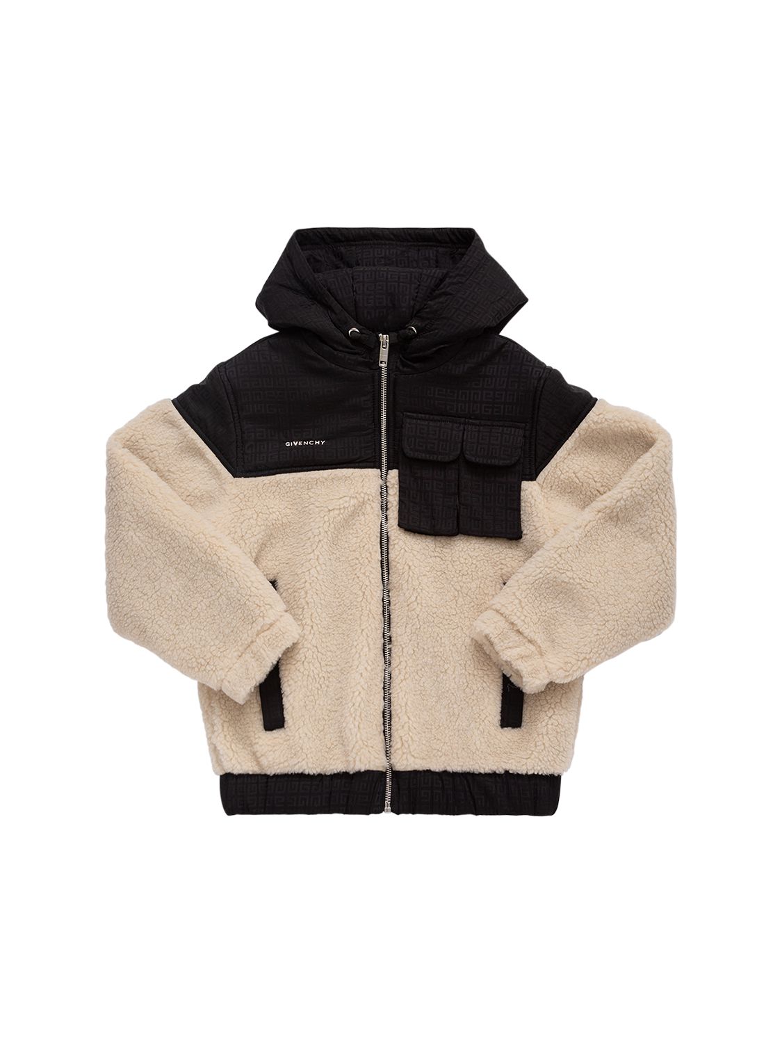 Shop Givenchy Logo Nylon & Teddy Puffer Jacket In Black/beige