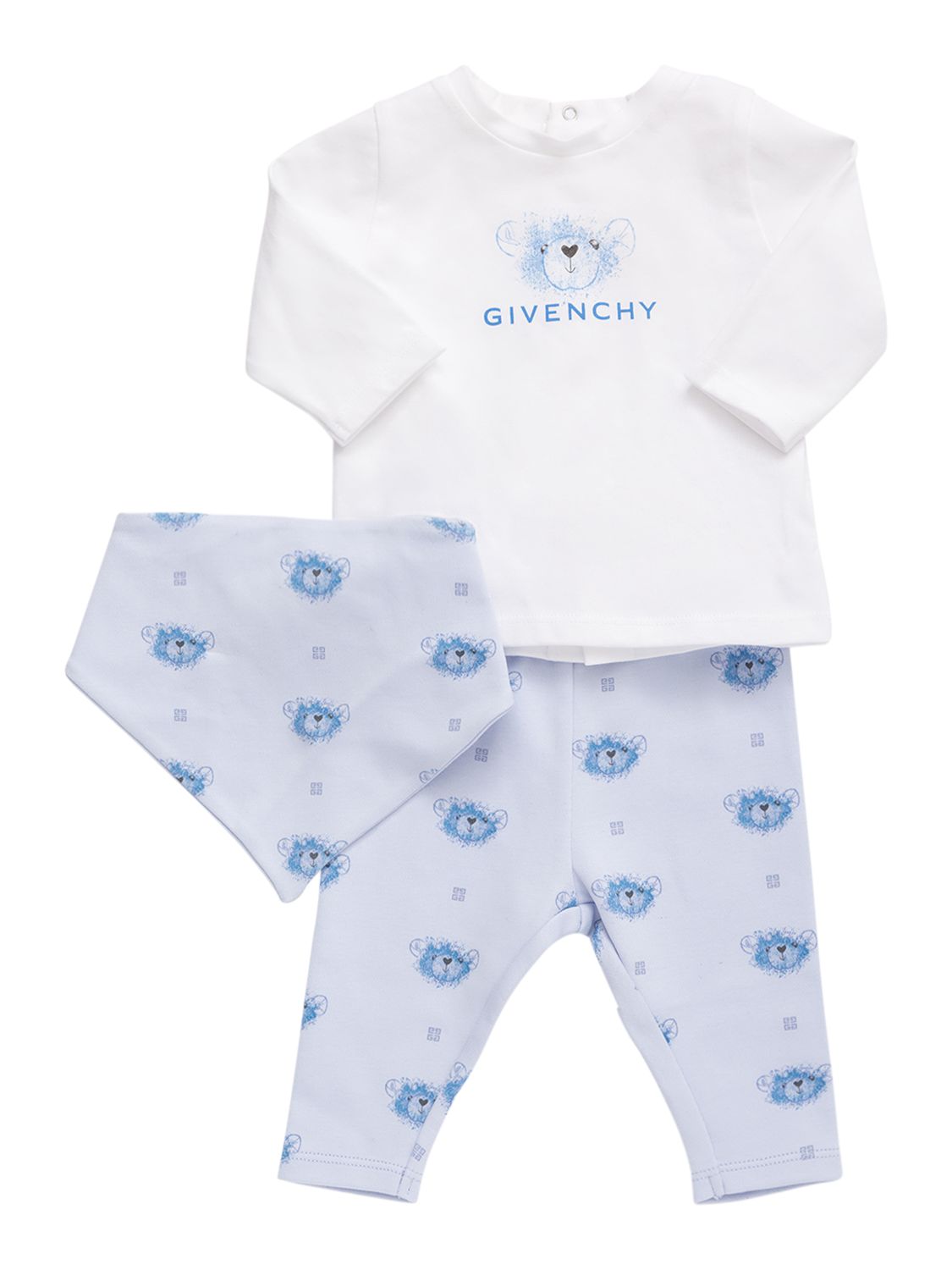 Givenchy Kids' Cotton Jersey T-shirt, Pants & Bib In White/light Blue