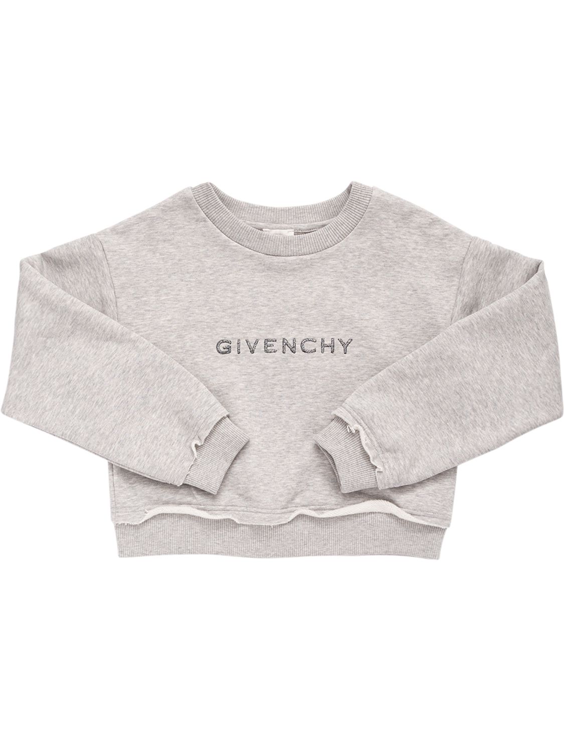 Givenchy Kids' Cotton Sweatshirt W/ Embellished Logo In Gray