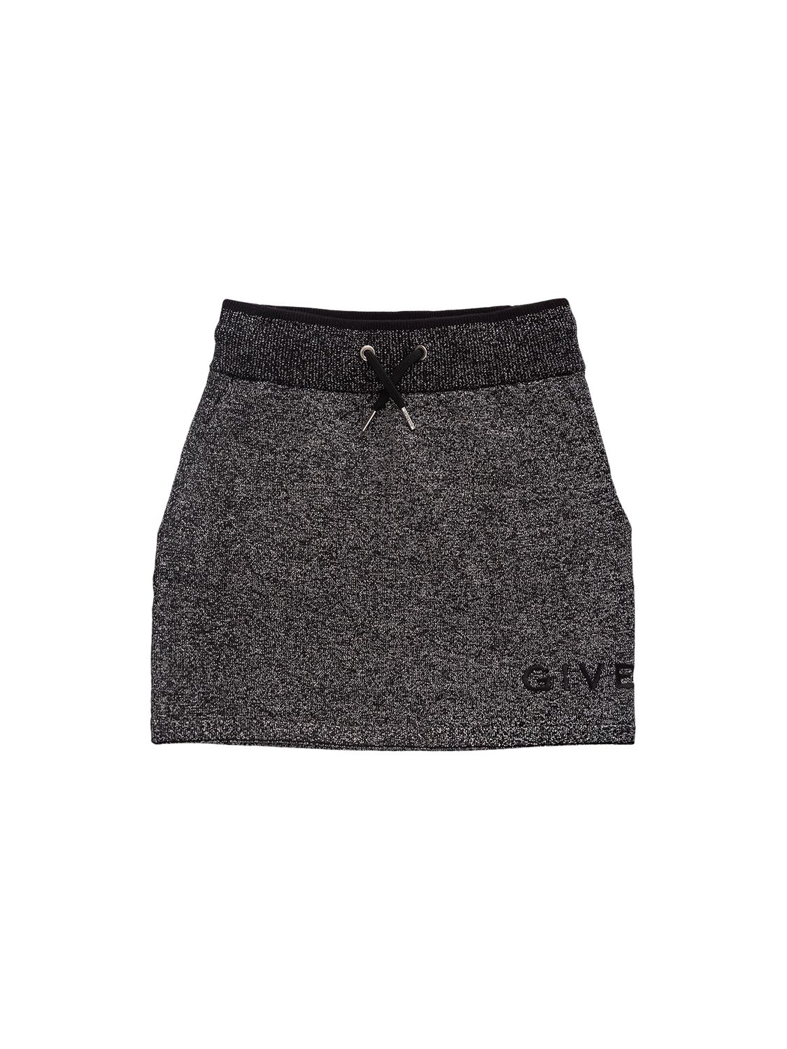 Givenchy Lurex Knit Skirt W/ Embroidered Logo In Silver/black