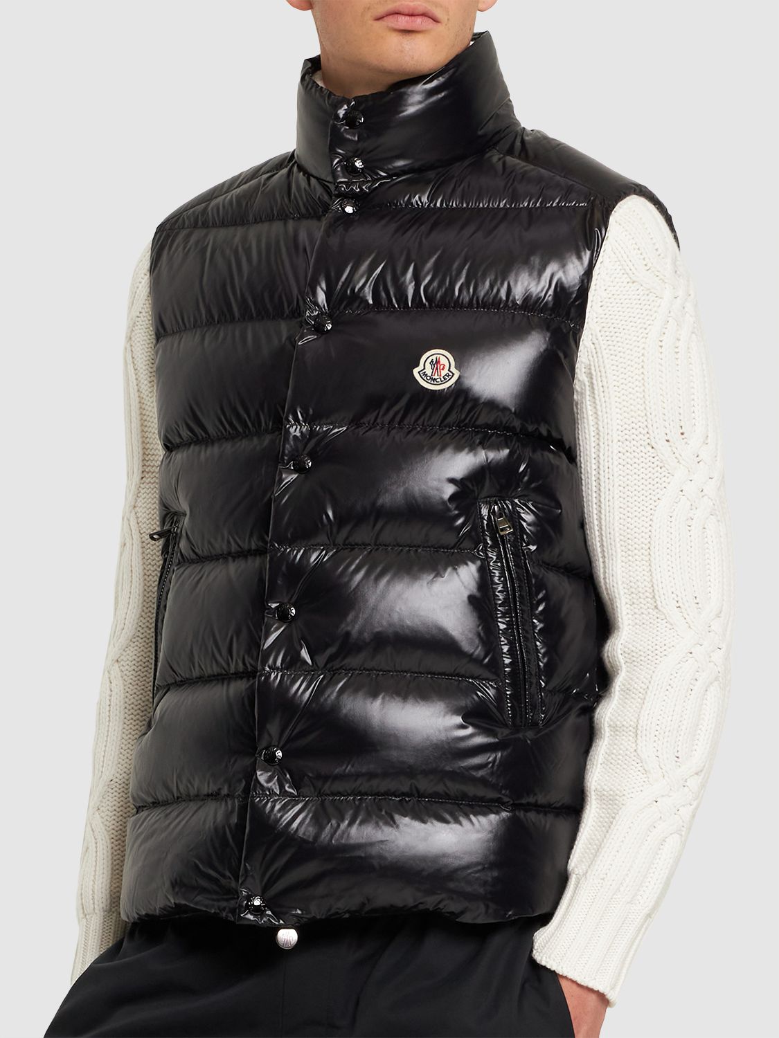 Shop Moncler Tibb Nylon Laque Down Vest In Black