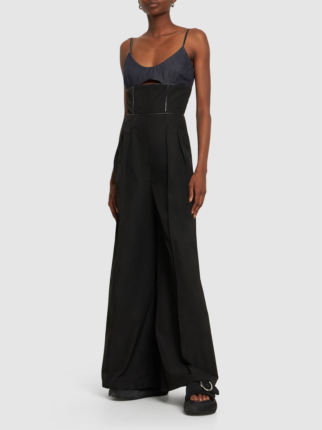 Jersey & Denim Wide Leg Jumpsuit
