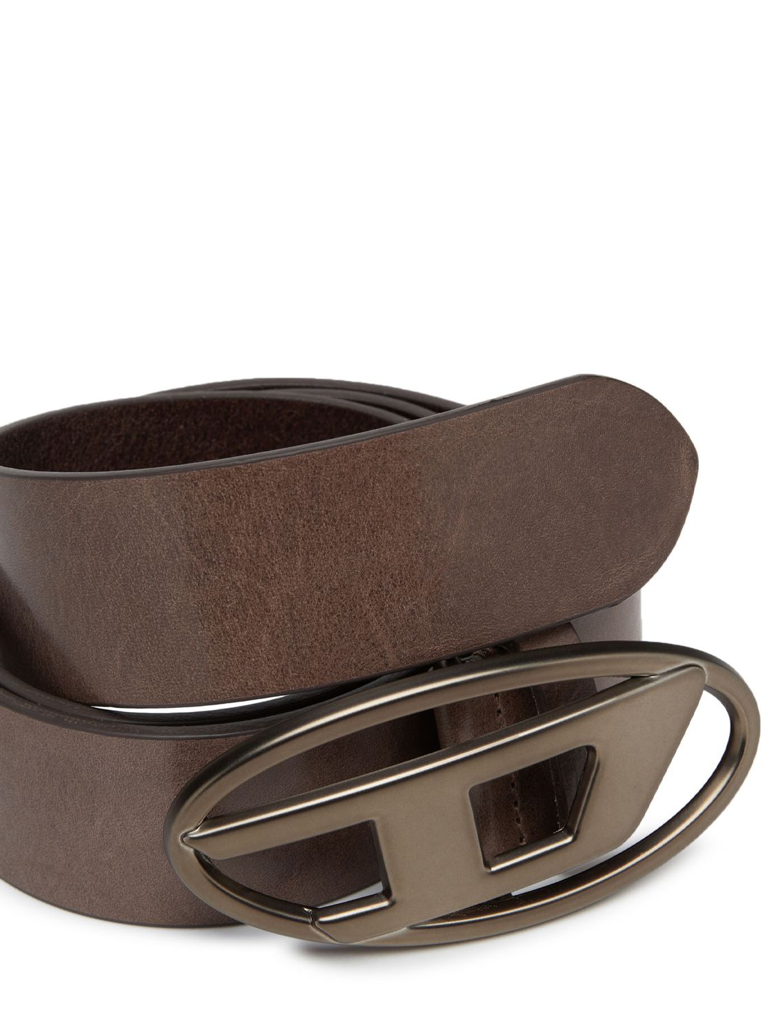 Shop Diesel 3.9cm Oval-d Leather Belt In Brown