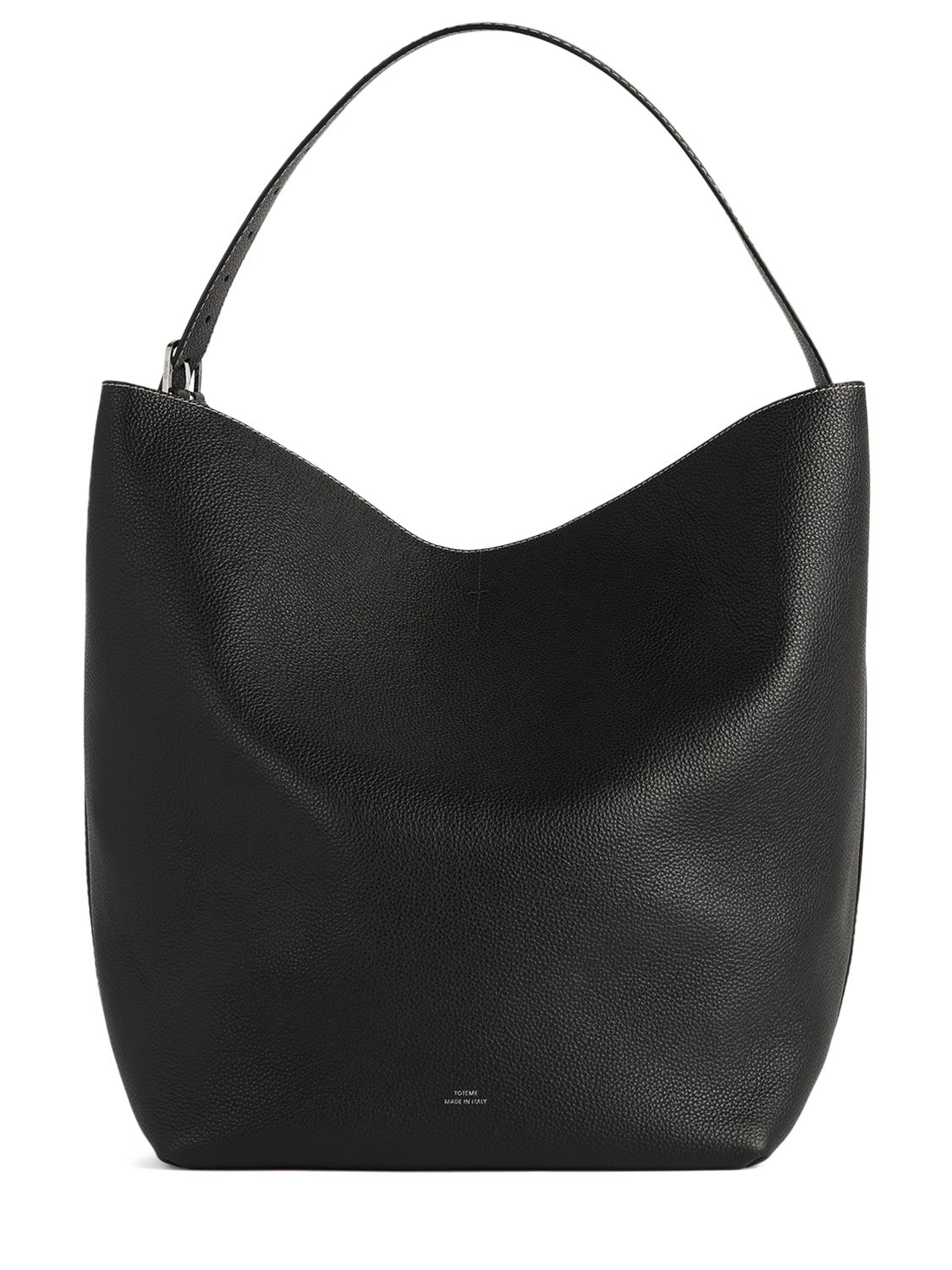 Shop Totême Belted Grain Leather Tote Bag In Black