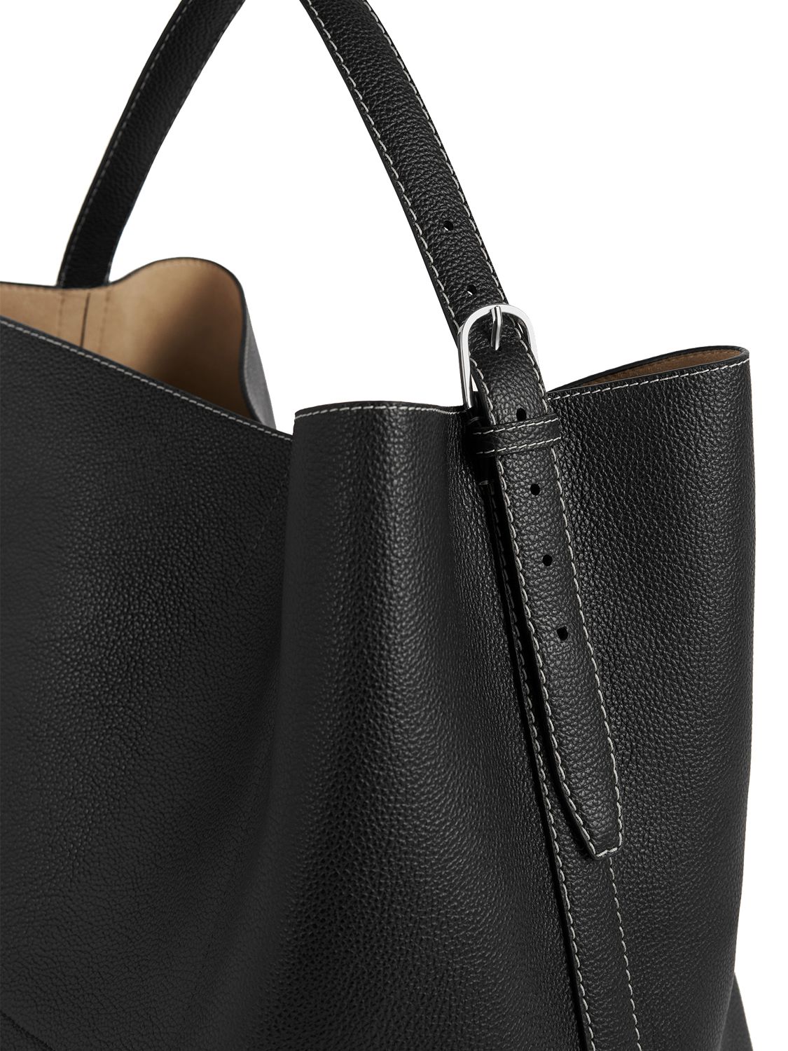 Shop Totême Belted Grain Leather Tote Bag In Black