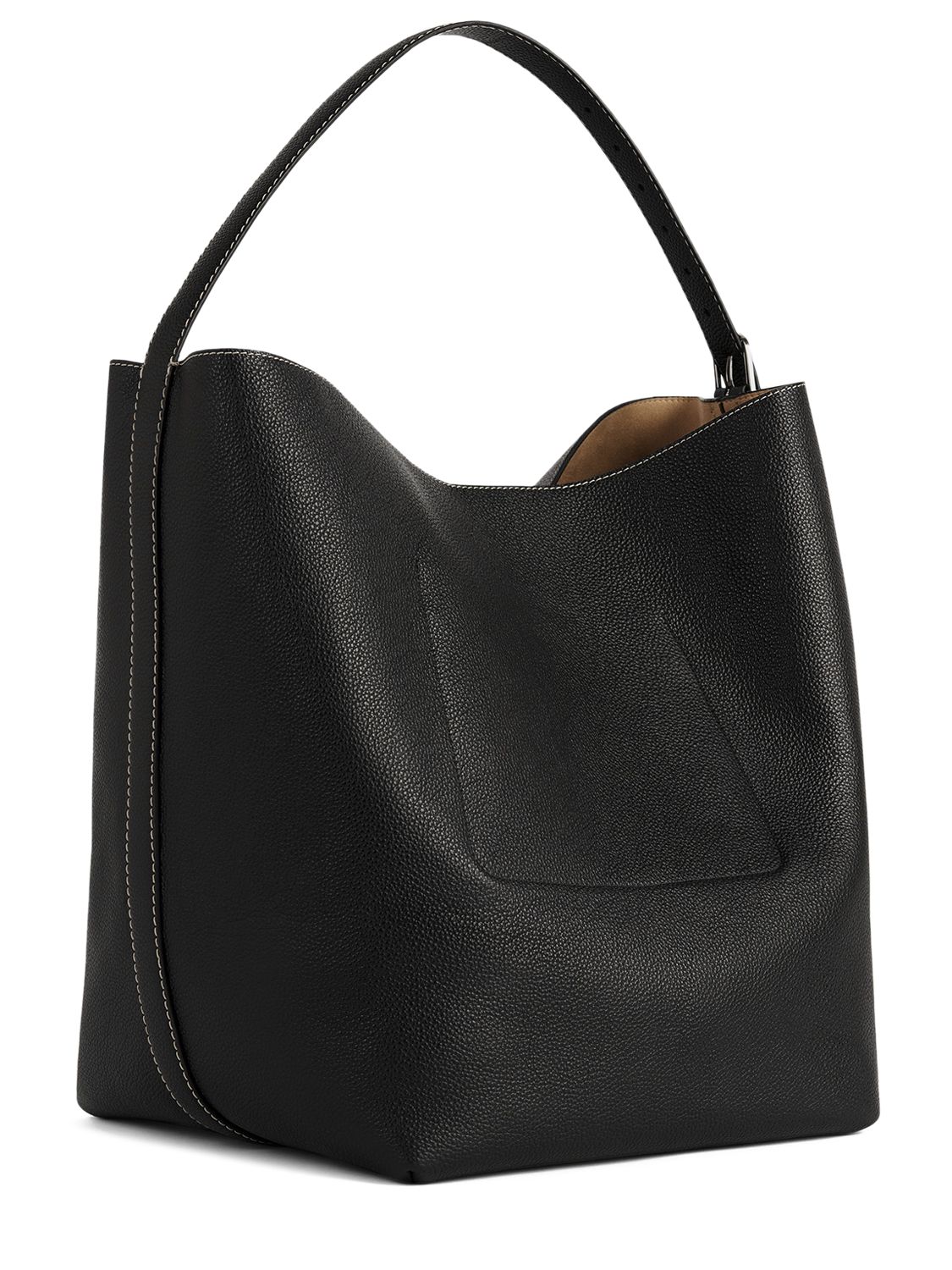 Shop Totême Belted Grain Leather Tote Bag In Black