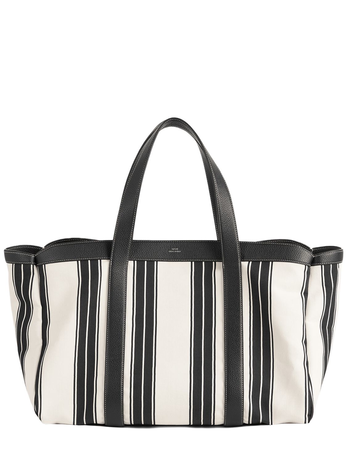 Totême Striped Canvas Tote Bag In White,black 3d