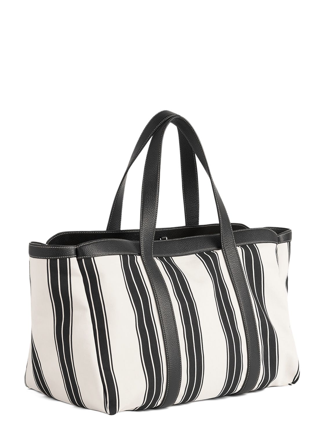 Shop Totême Striped Canvas Tote Bag In White,black 3d