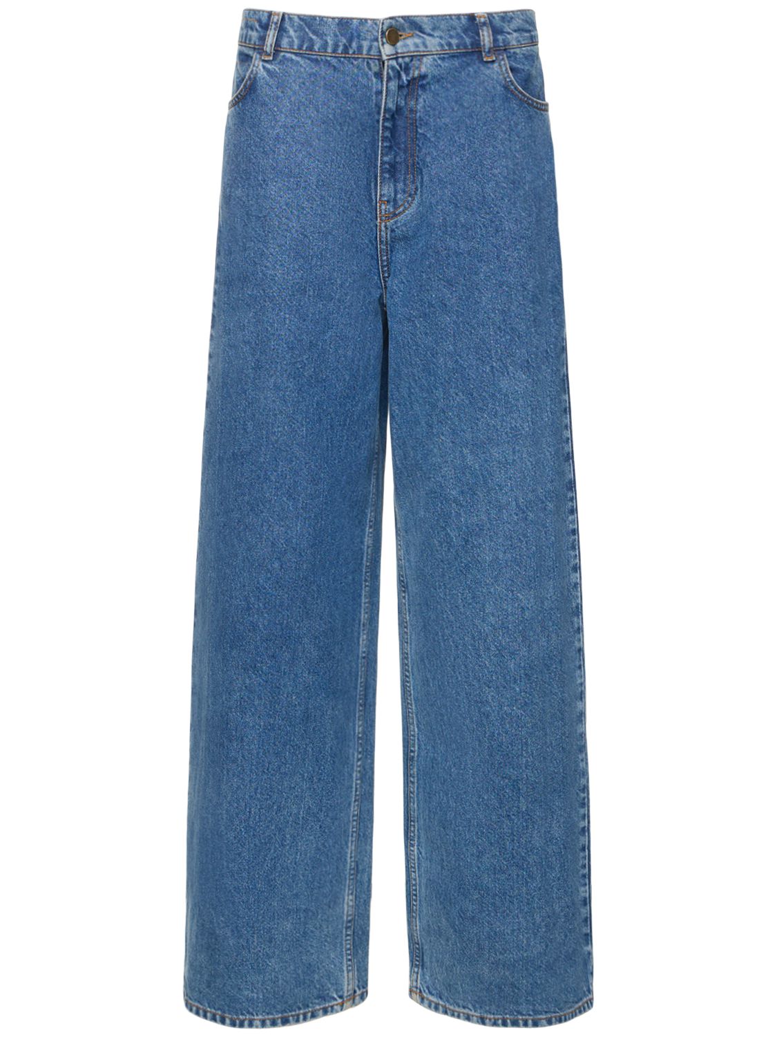 Low Rise Cotton Denim Wide Jeans