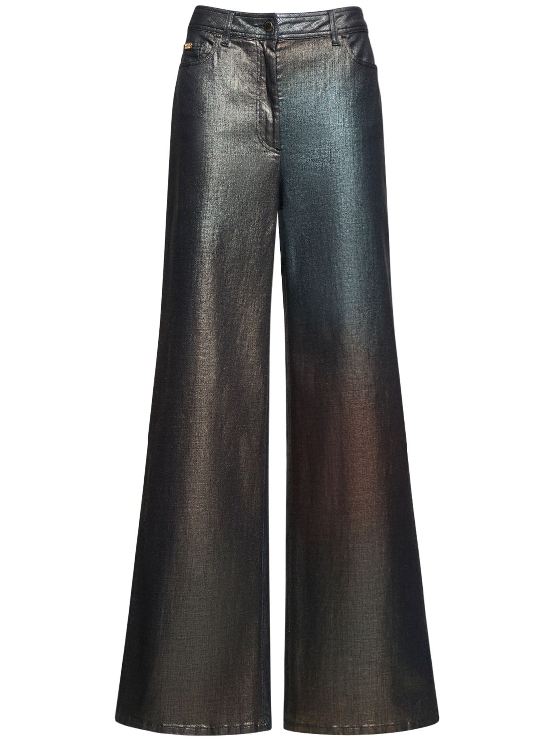 Metallic Denim High Rise Wide Jeans
