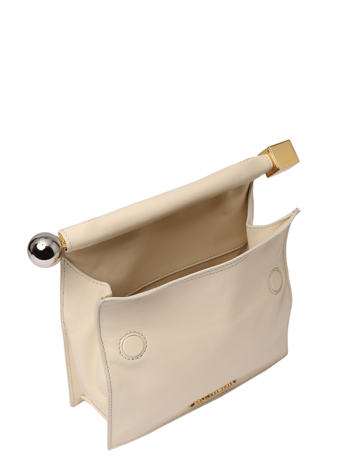 Shop Jacquemus La Petite Pochette Rond Leather Clutch In Light Ivory