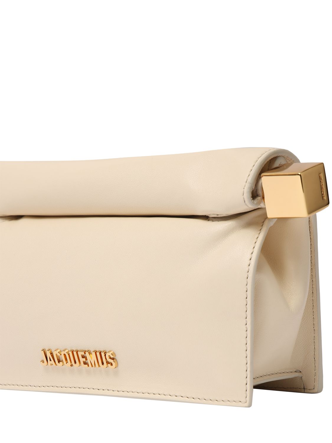 Shop Jacquemus La Petite Pochette Rond Leather Clutch In Light Ivory