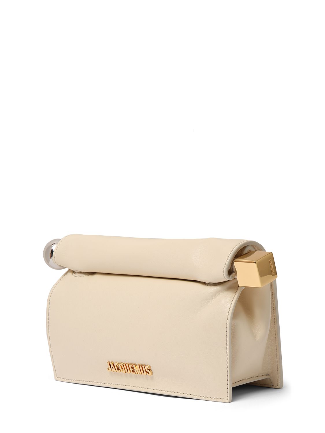 Shop Jacquemus La Petite Pochette Rond Leather Clutch In Light Ivory