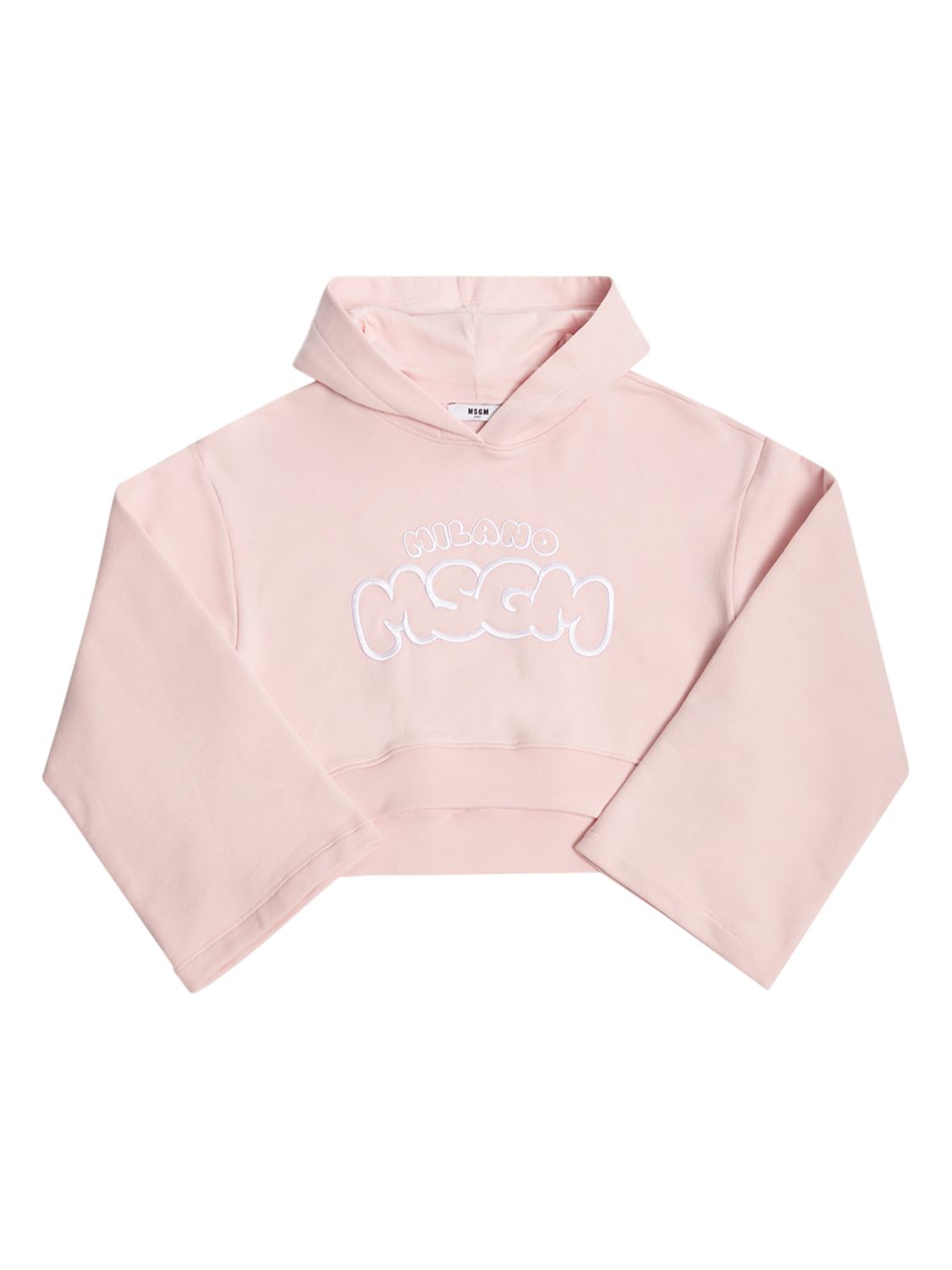 Msgm Kids' Logo Cropped Cotton Sweatshirt Hoodie In Light Pink
