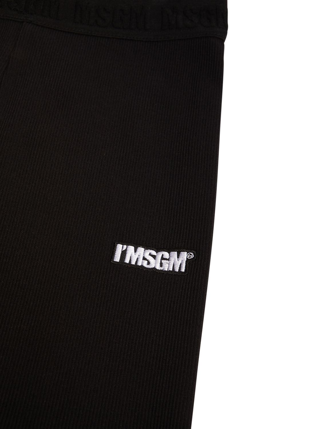 Shop Msgm Cotton Rib Leggings In Black