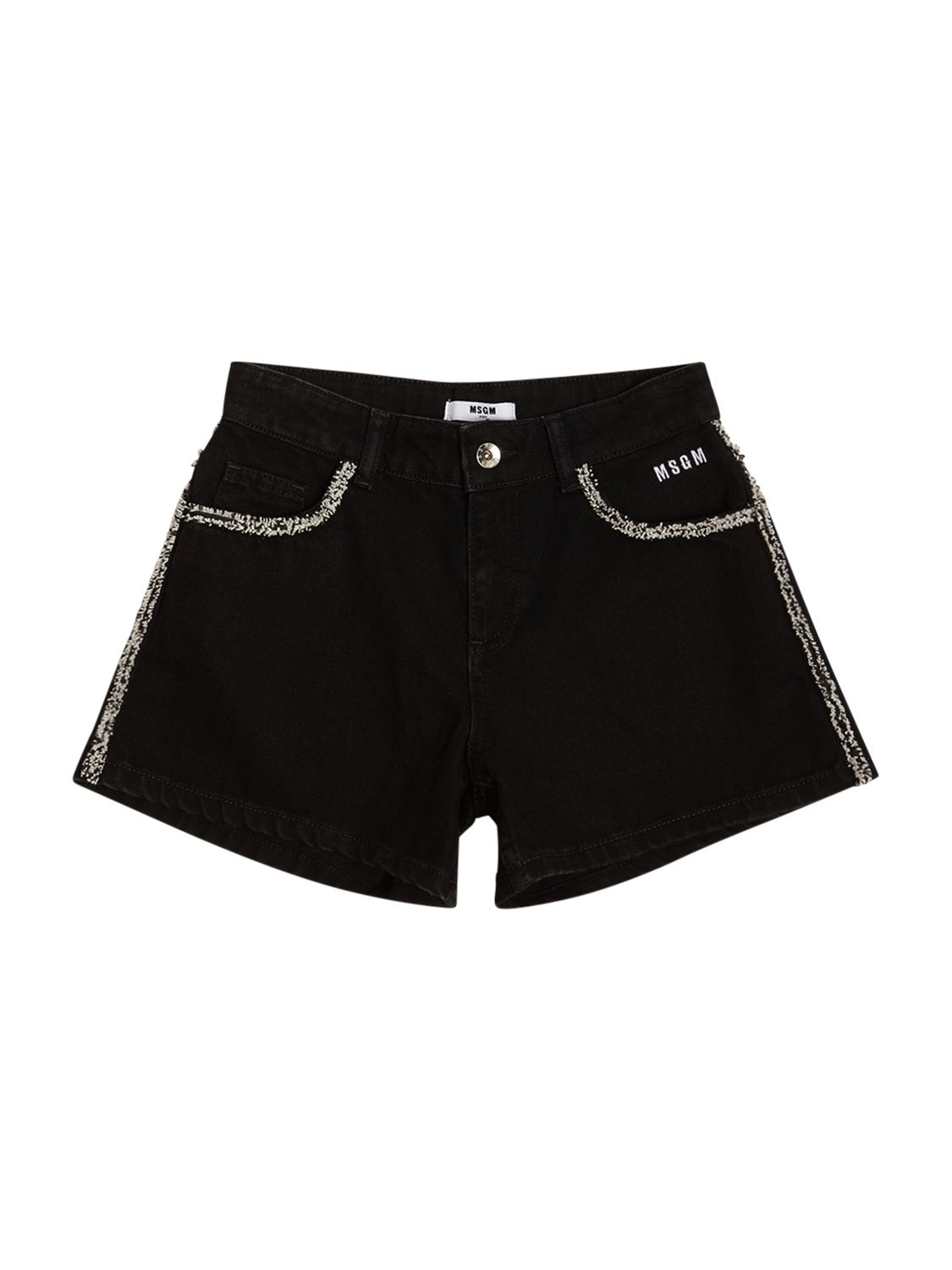 Msgm Kids' Embellished Denim Shorts In Black