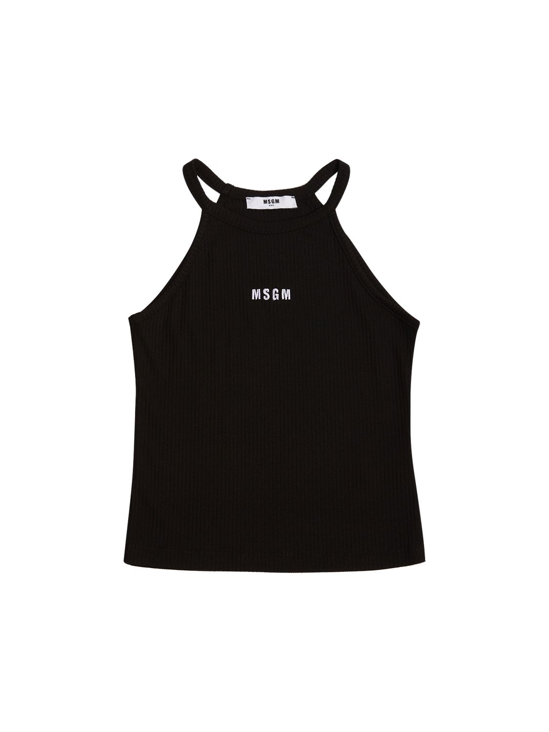 Msgm Kids' Logo Embroidered Ribbed Tank Top In Black