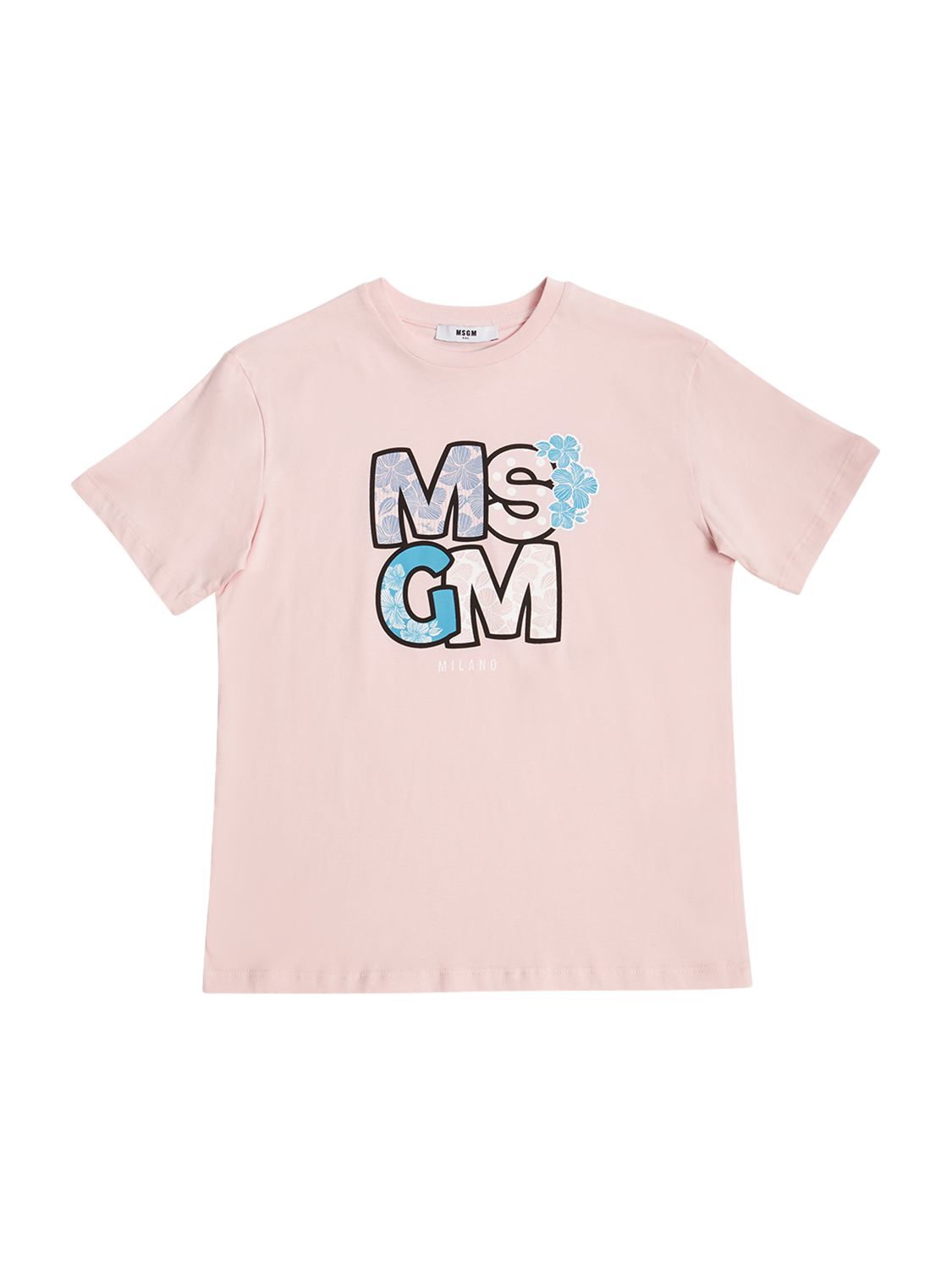 Msgm Kids' 印花棉质平纹针织t恤 In Pink