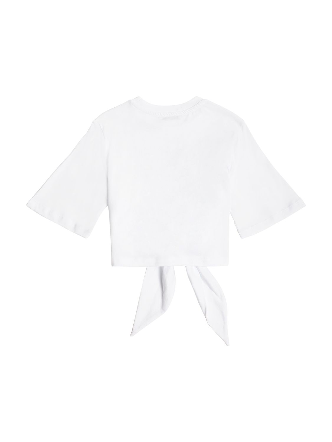 Shop Msgm Cotton Jersey Cropped T-shirt W/knot In White