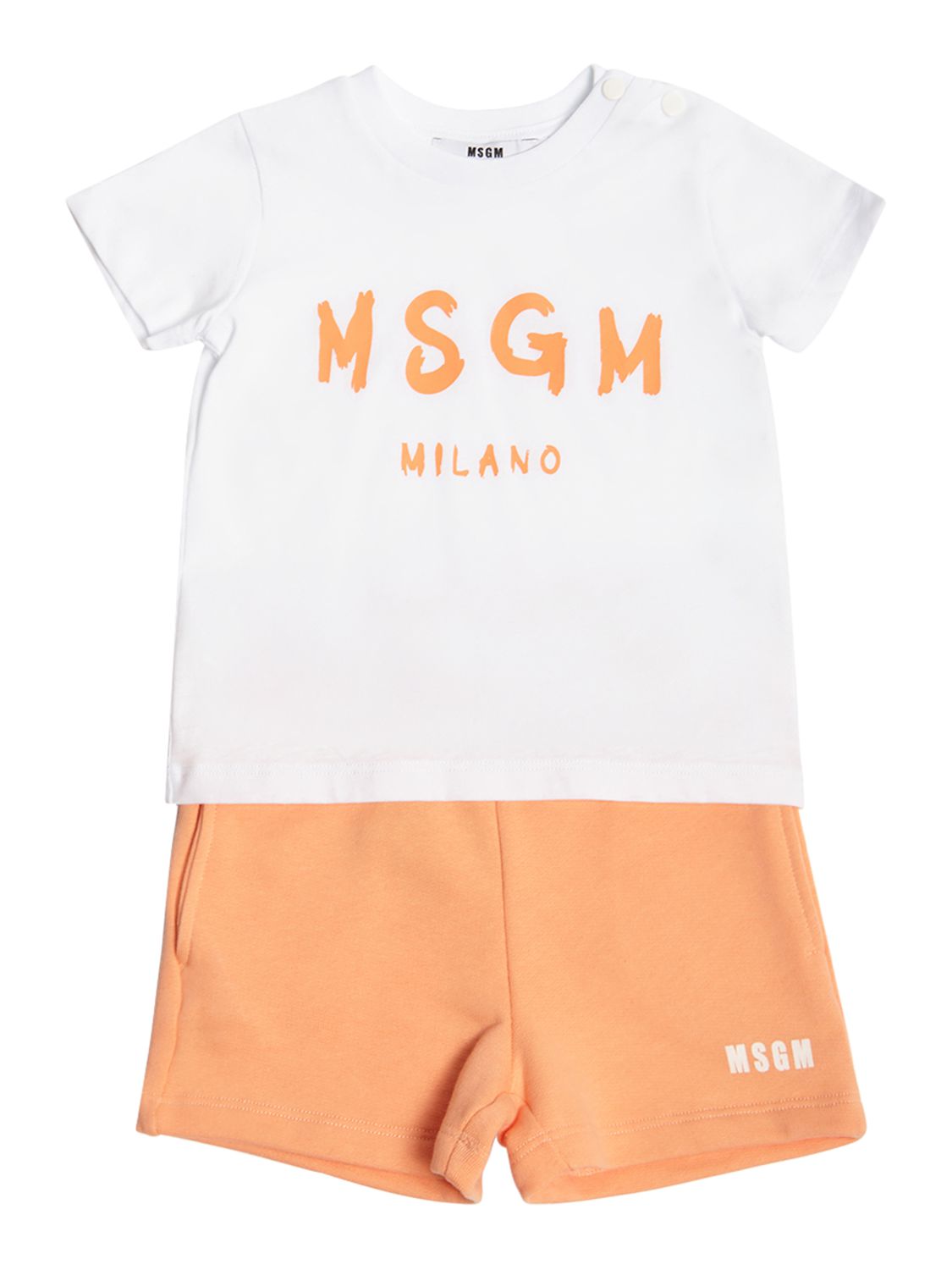 Msgm Kids' 棉质平纹针织t恤&短裤 In White,pink