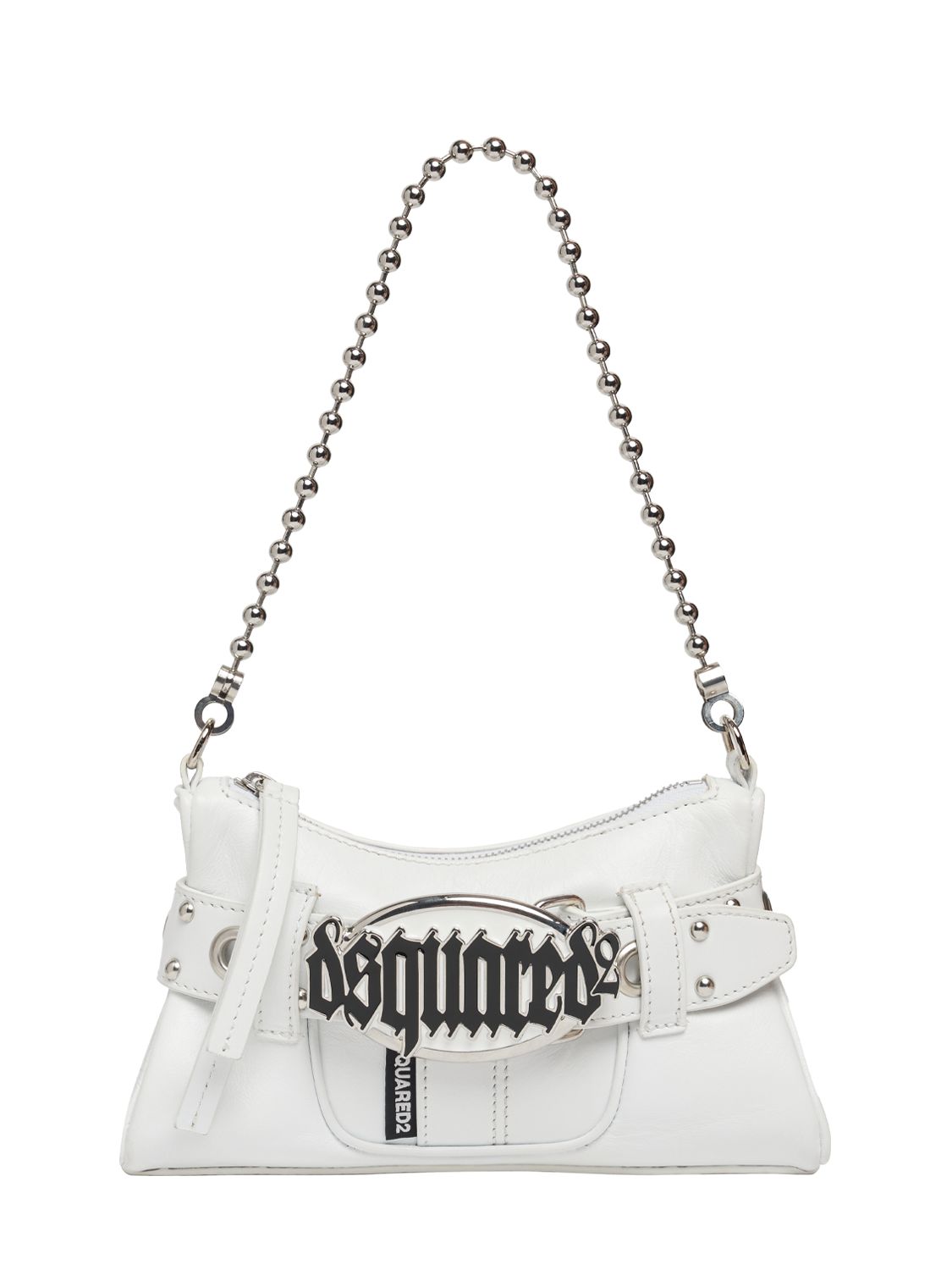Gothic Logo Belted Leather Clutch