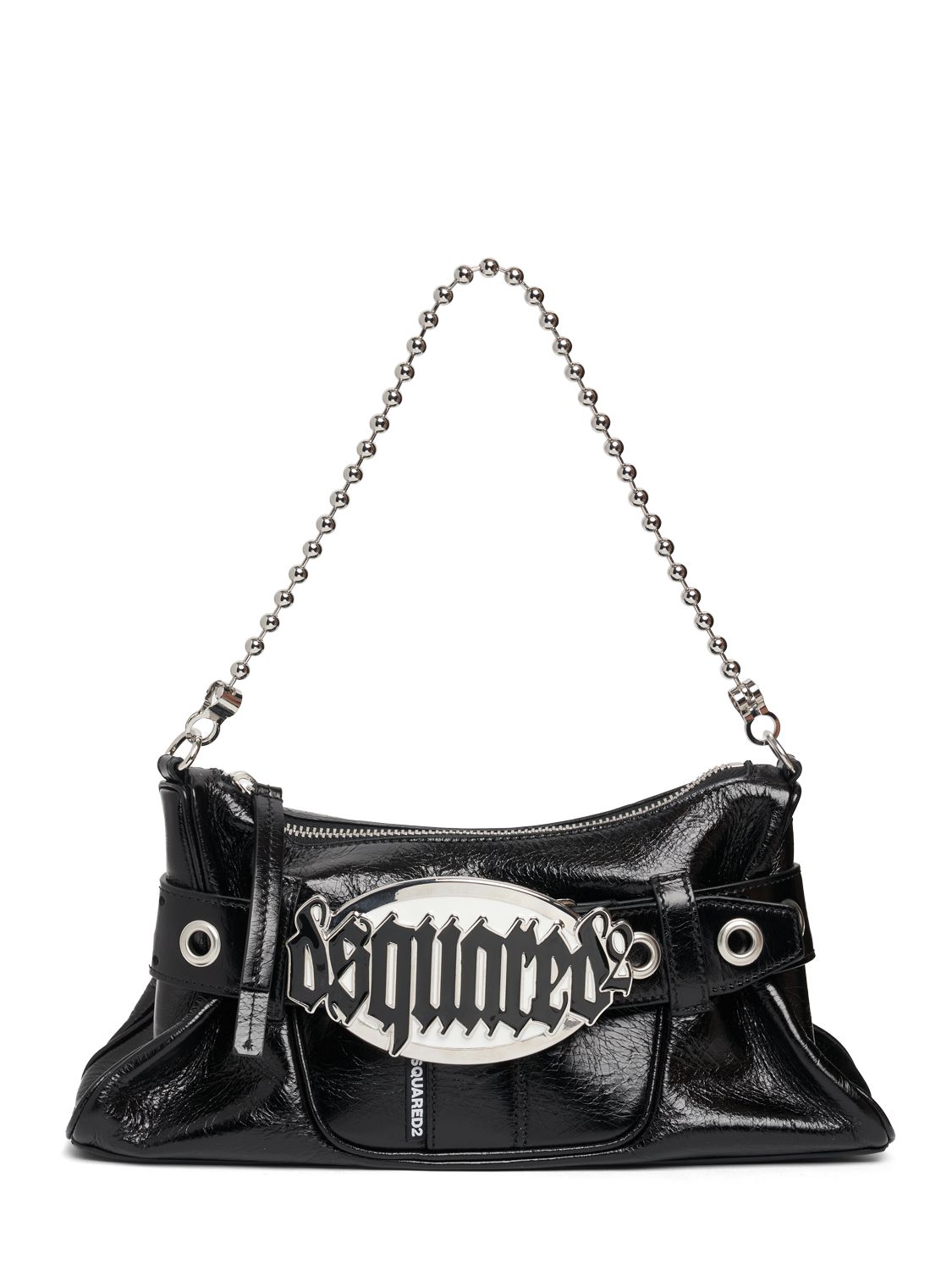 Gothic Logo Belted Leather Bag