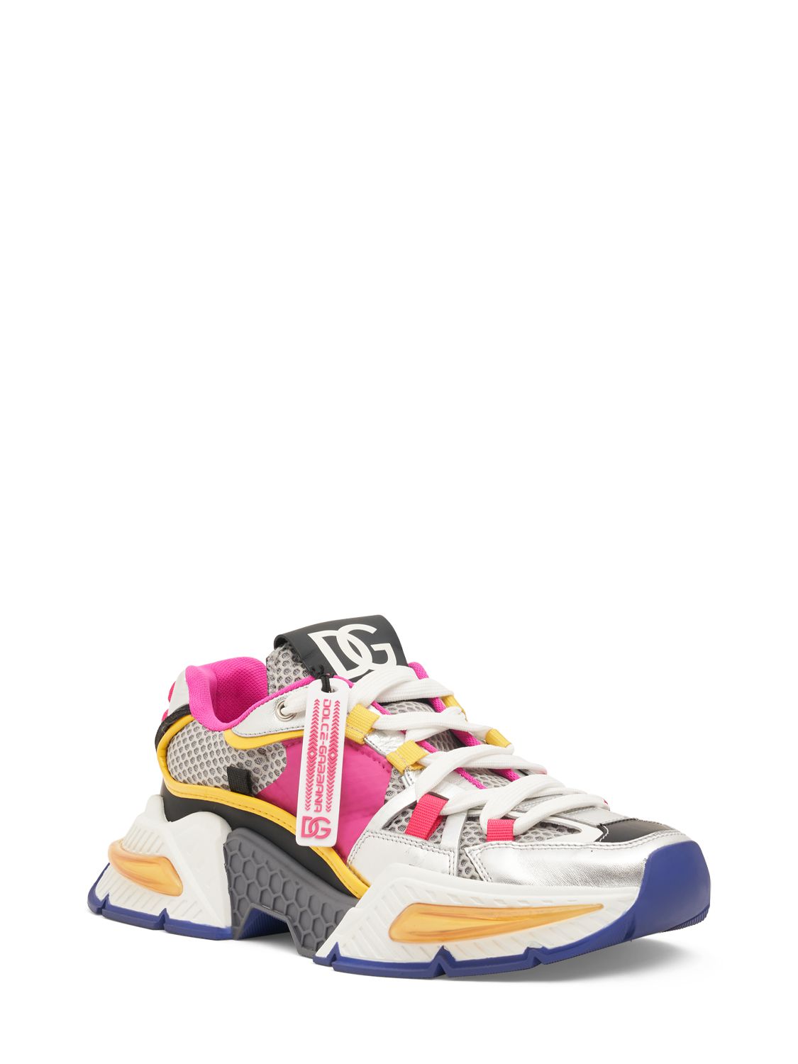 Shop Dolce & Gabbana Air Master Mesh & Leather Sneakers In Fuchsia,yellow