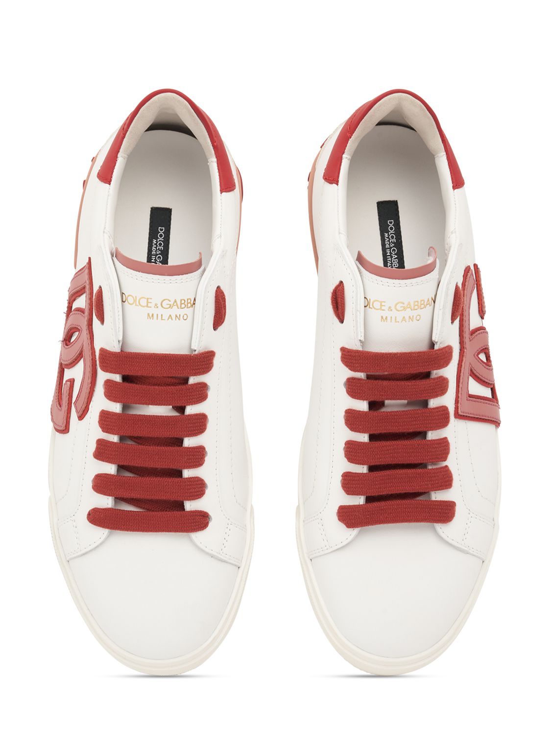 Shop Dolce & Gabbana Classic Leather Low Top Sneakers In White,red