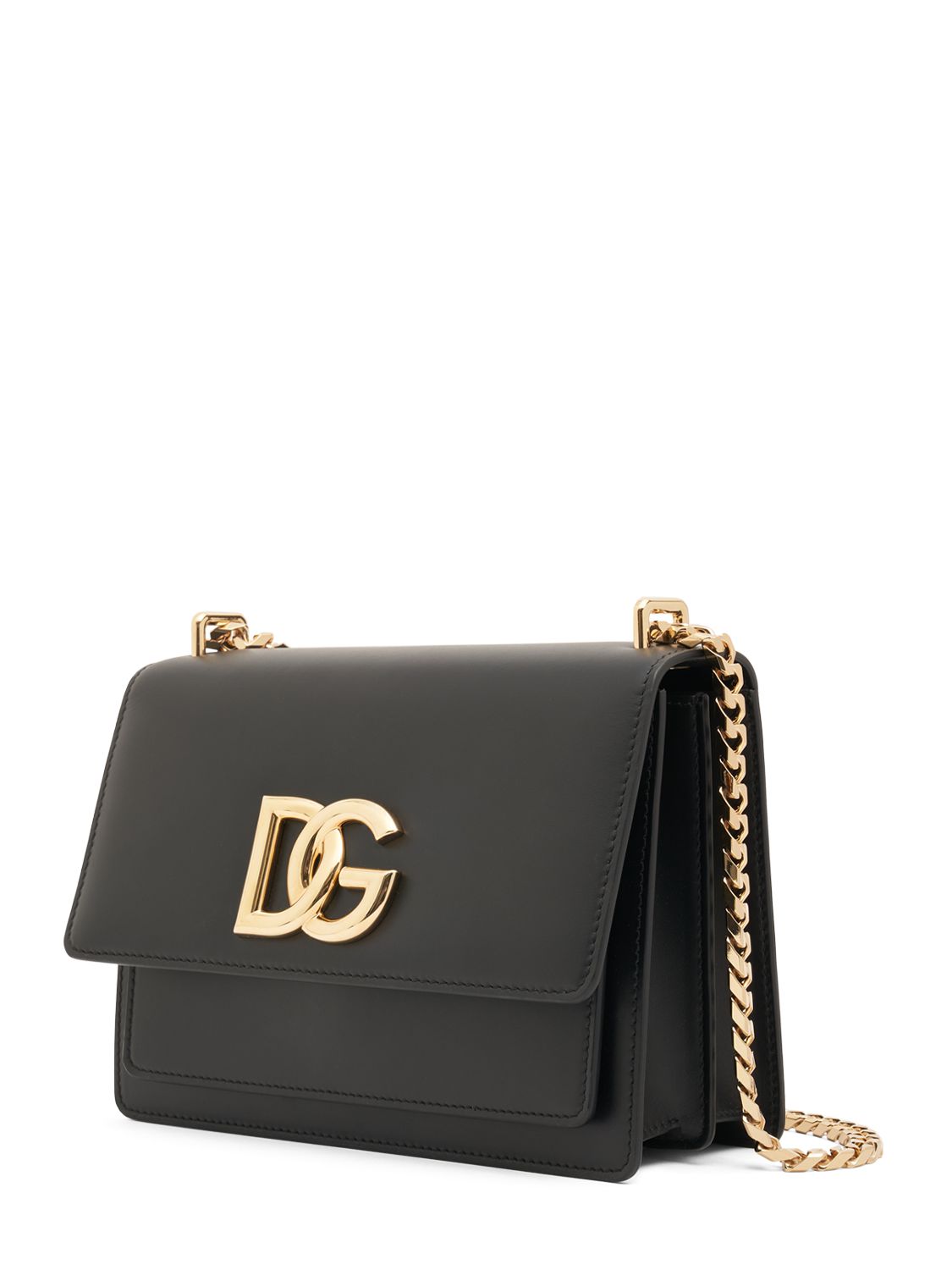 Shop Dolce & Gabbana Logo Leather Chain Shoulder Bag In Black