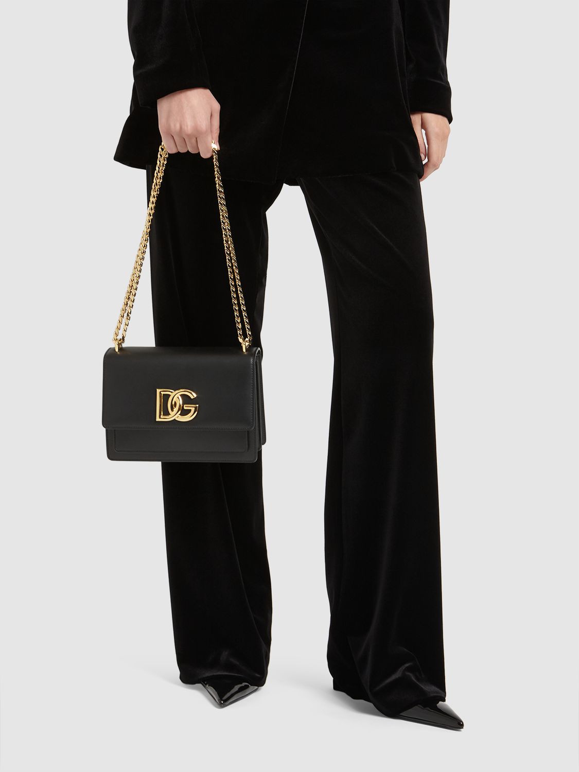 Shop Dolce & Gabbana Logo Leather Chain Shoulder Bag In Black