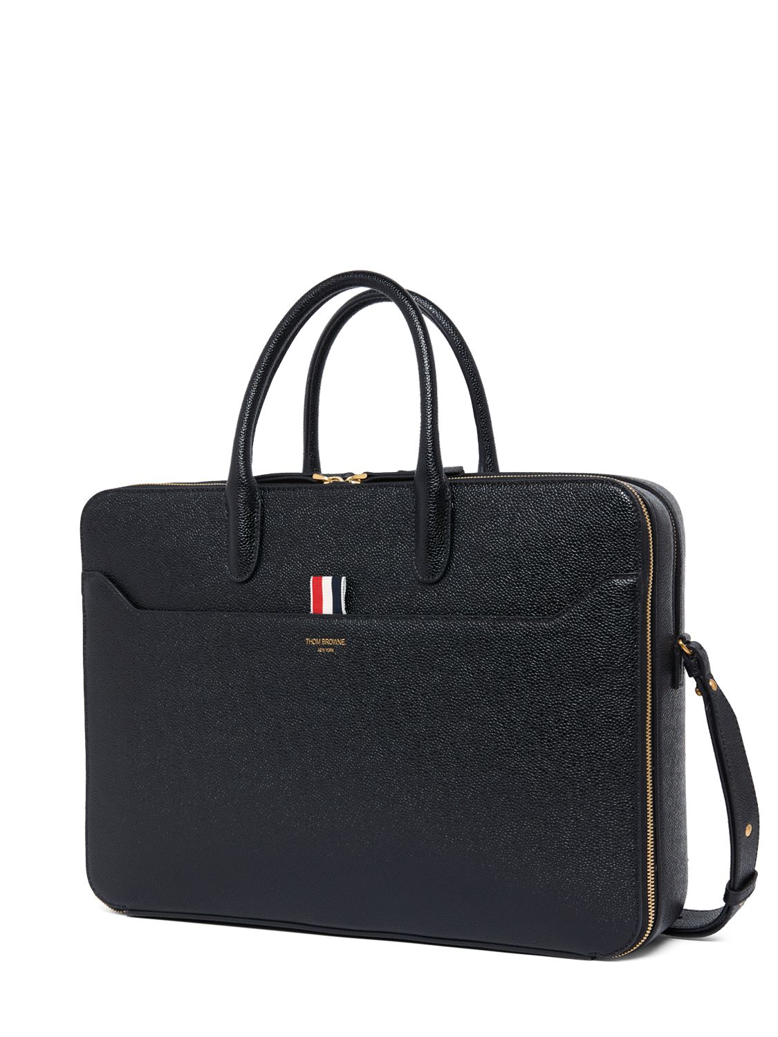 Shop Thom Browne Grained Leather Briefcase In Black
