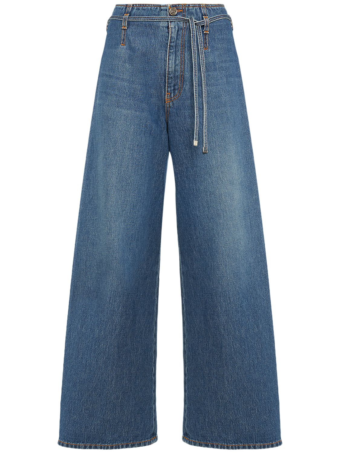 High Rise Denim Wide Jeans W/ Straps