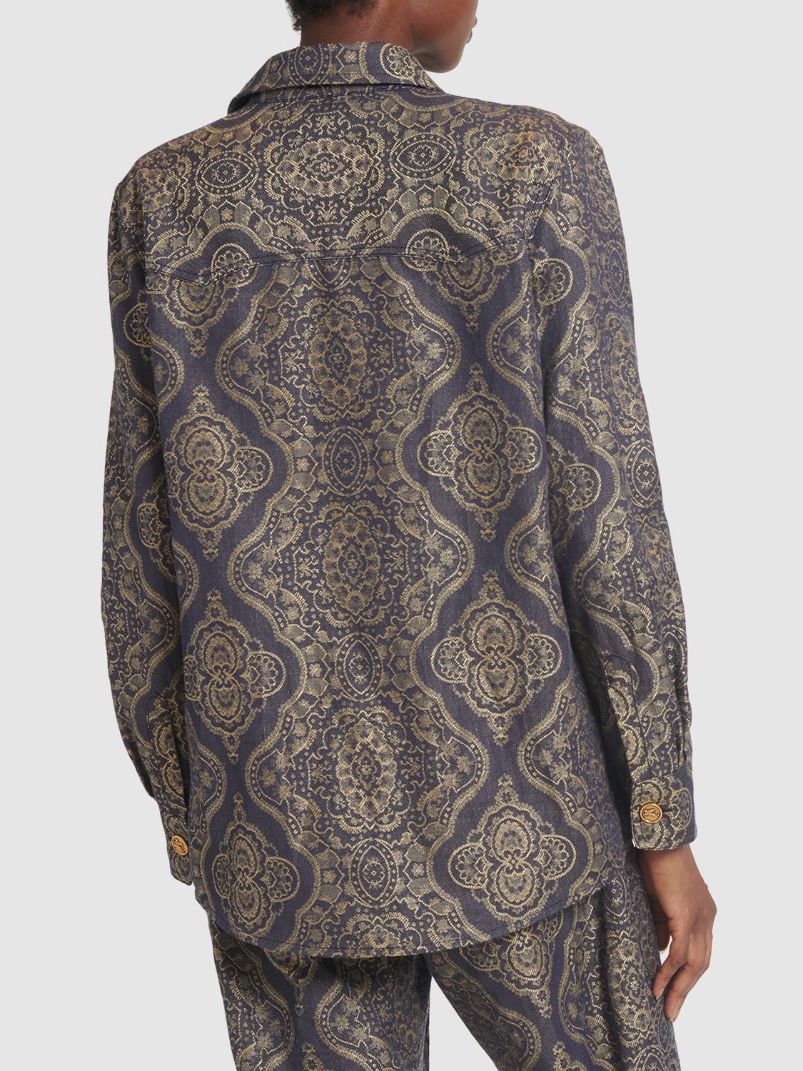 ETRO PRINTED COTTON & LINEN LONG SLEEVE SHIRT 