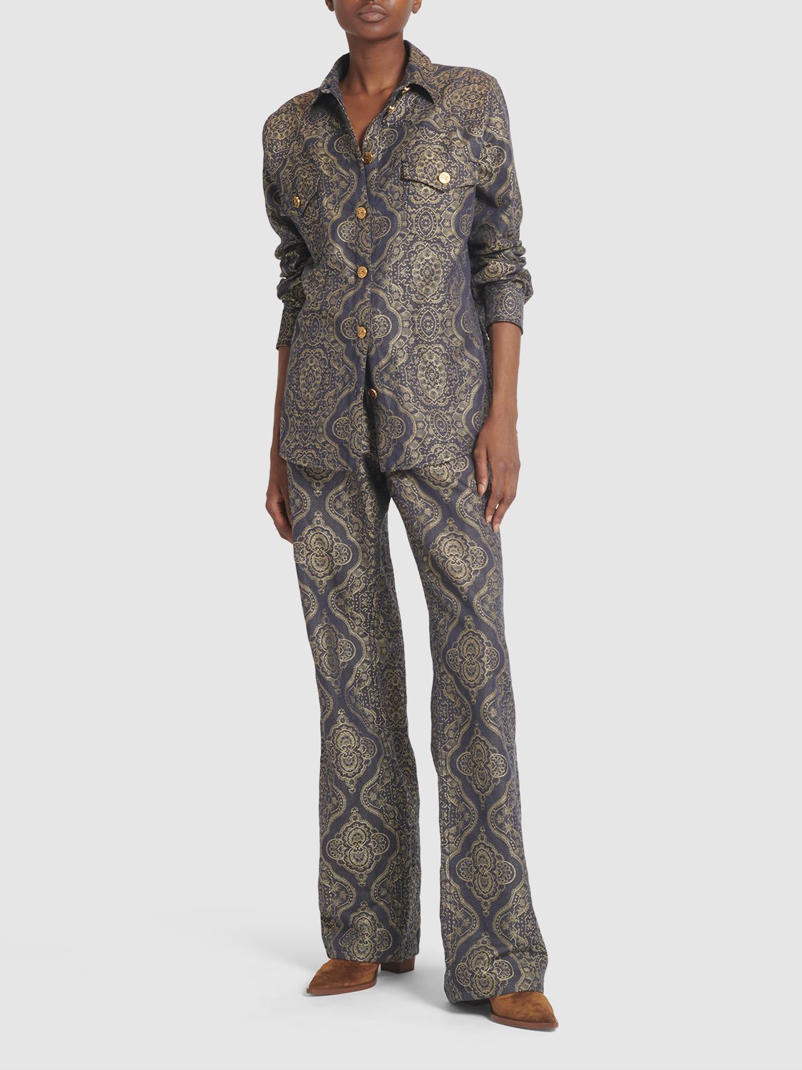ETRO PRINTED COTTON & LINEN LONG SLEEVE SHIRT 