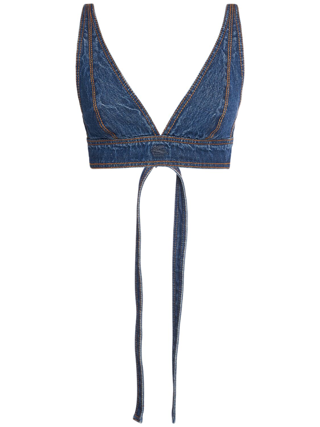 Wraparound Denim Triangle Crop Top